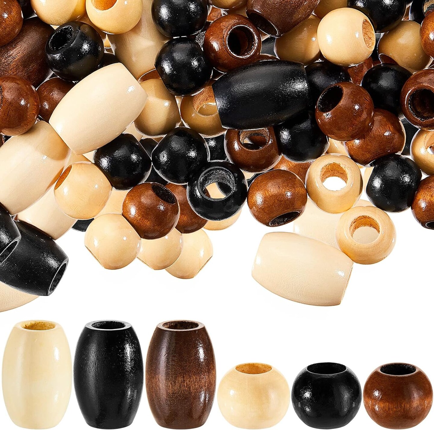 130 Pieces Large Wooden Spacer Beads Wooden Beads Round Loose Beads with 10 mm Large Hole for Macrame Making Kits Jewelry Making Hair DIY Craft Handmade Decor(Wood Color)