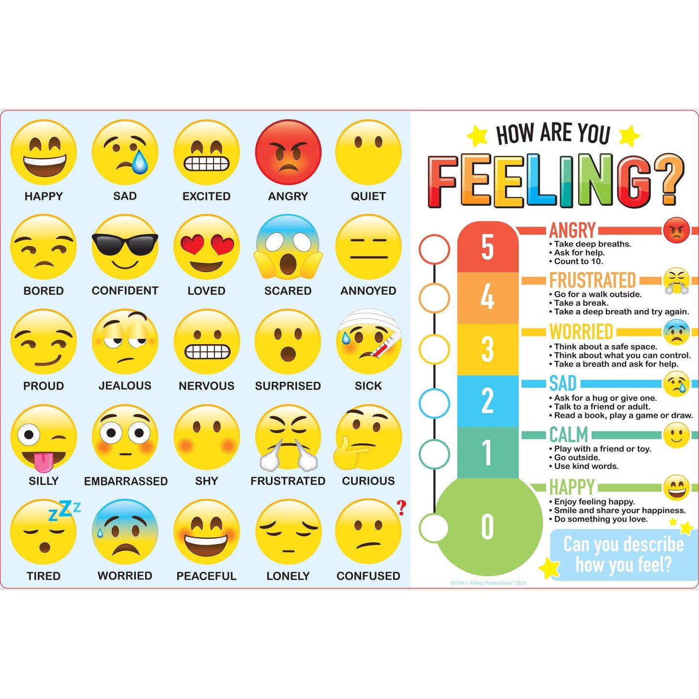 Placemat Studio&#x2122; Smart Poly&#xAE; How Are You Feeling Learning Placemat, 13&#x22; x 19&#x22;, Single Sided, Pack of 10