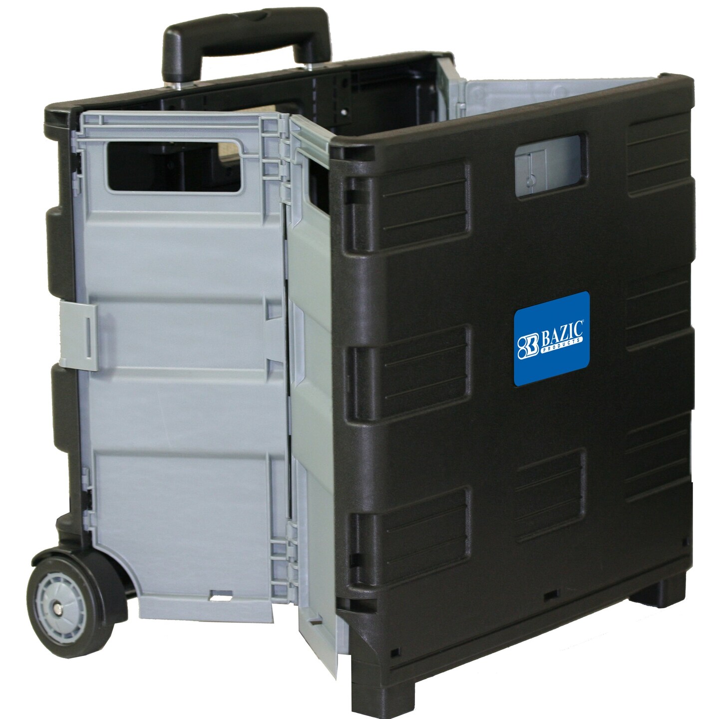 Folding Cart on Wheels w/Lid Cover, 16&#x22; x 18&#x22; x 15&#x22;, Black/Gray