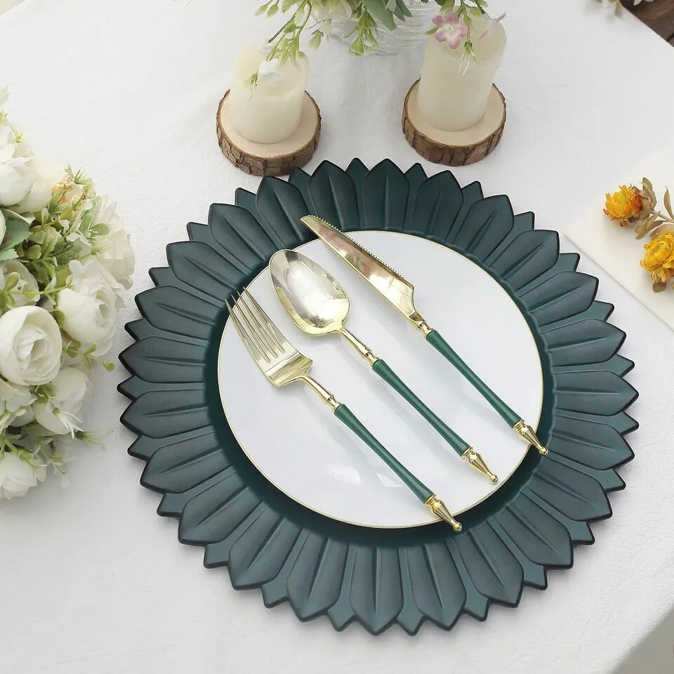 MATTE TEAL 6 Matte 13&#x22; Sunflower Design Plastic Dinner CHARGER PLATES
