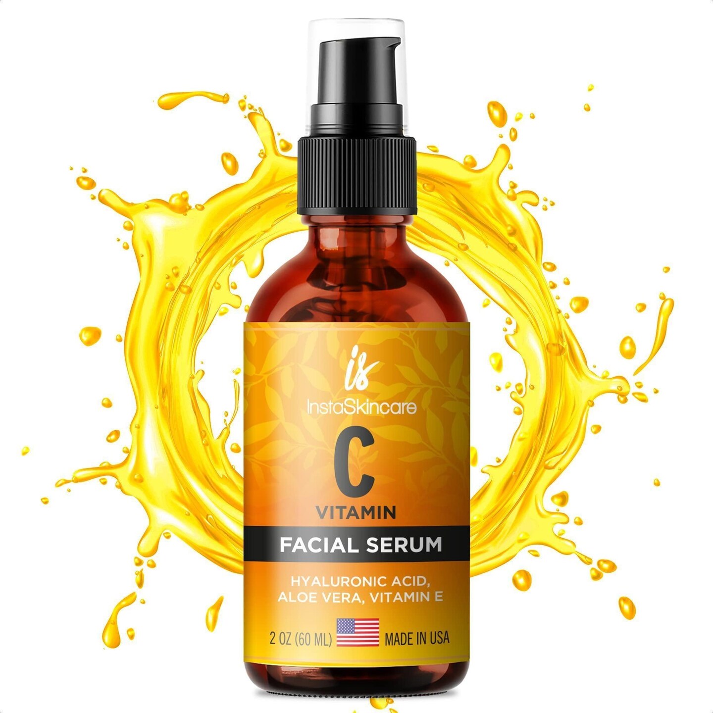 DOUBLE SIZED (2Oz) Vitamin C Serum for Face with Hyaluronic Acid and Vitamin E Brightening Face Serum Natural Anti Aging Serum with Antioxidants Reduce Fine Lines and Wrinkles Paraben and Fragrance Free