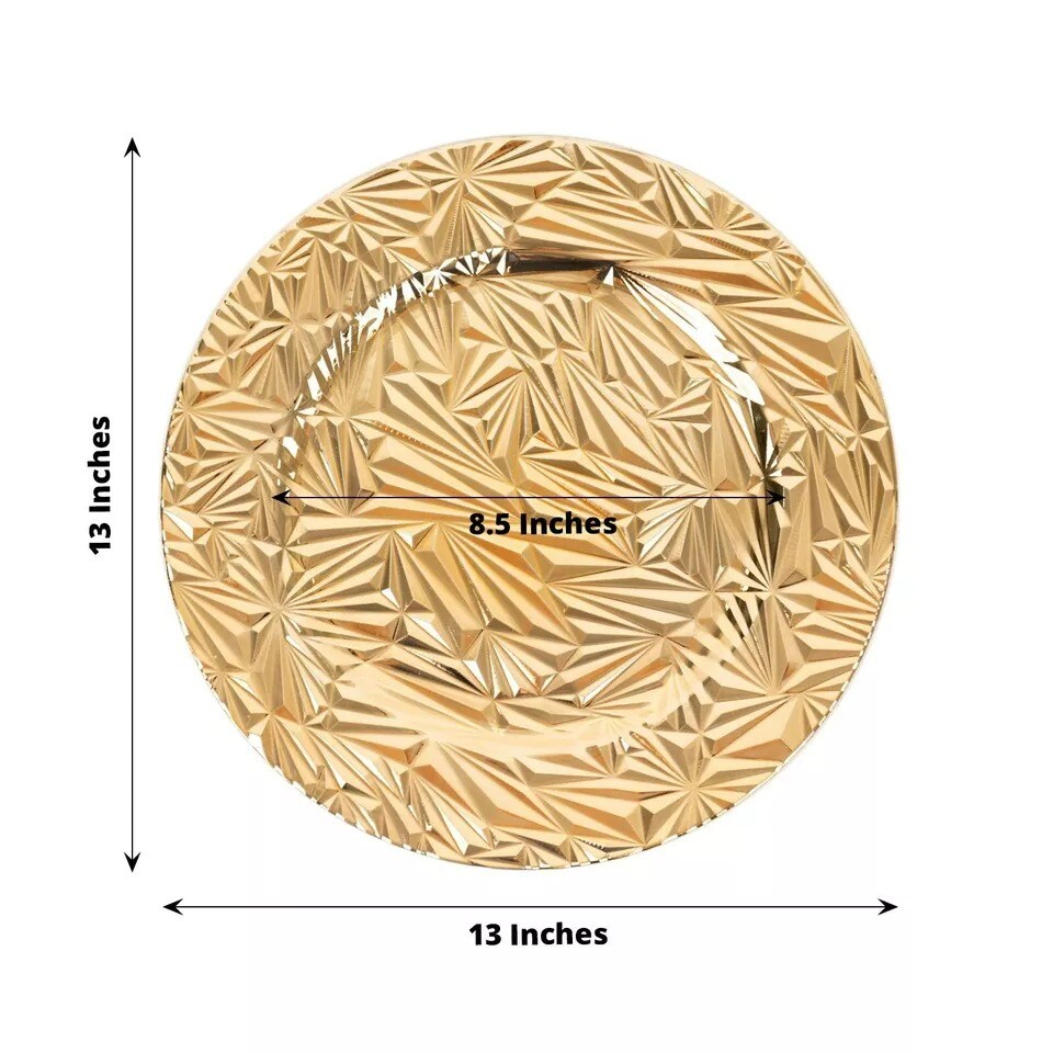 GOLD 6 Round 13&#x22; Metallic Rock Cut Acrylic CHARGER PLATES