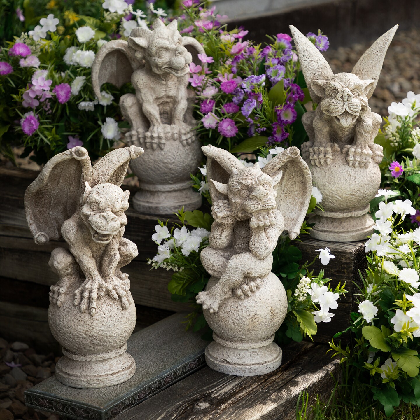 Northlight Set of 4 Gargoyles on Pedestals Outdoor Garden Statues 13&#x22;