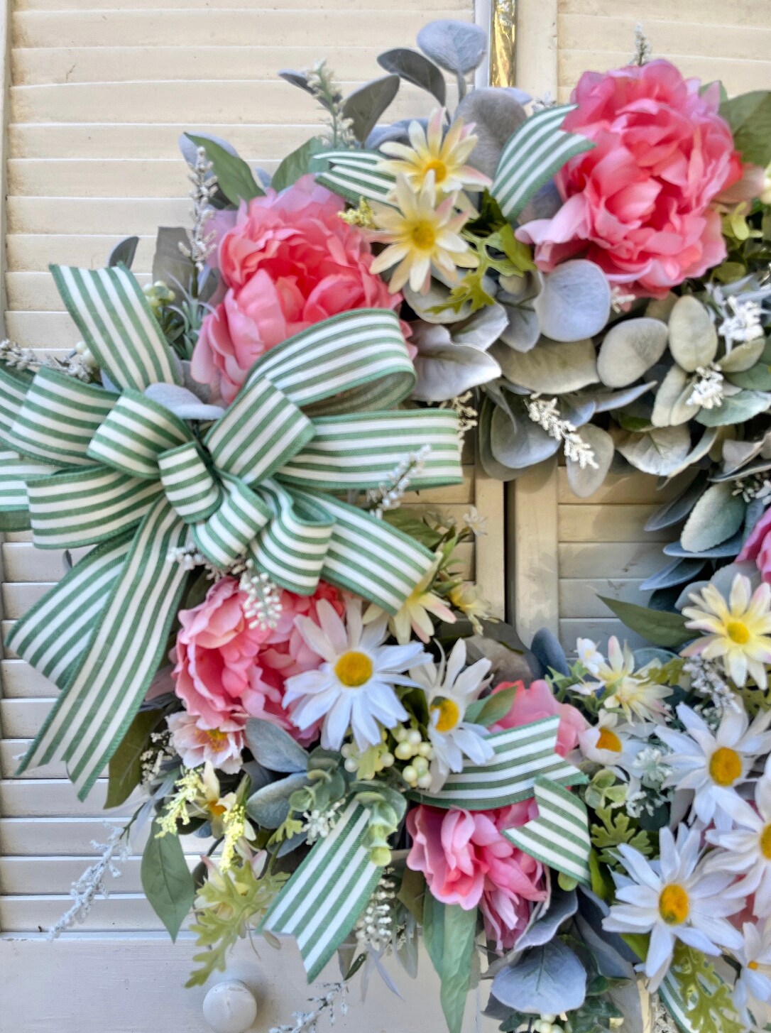 Summer Wreath, Floral Wreath, Daisy Wreath, Lambs Ear Wreath