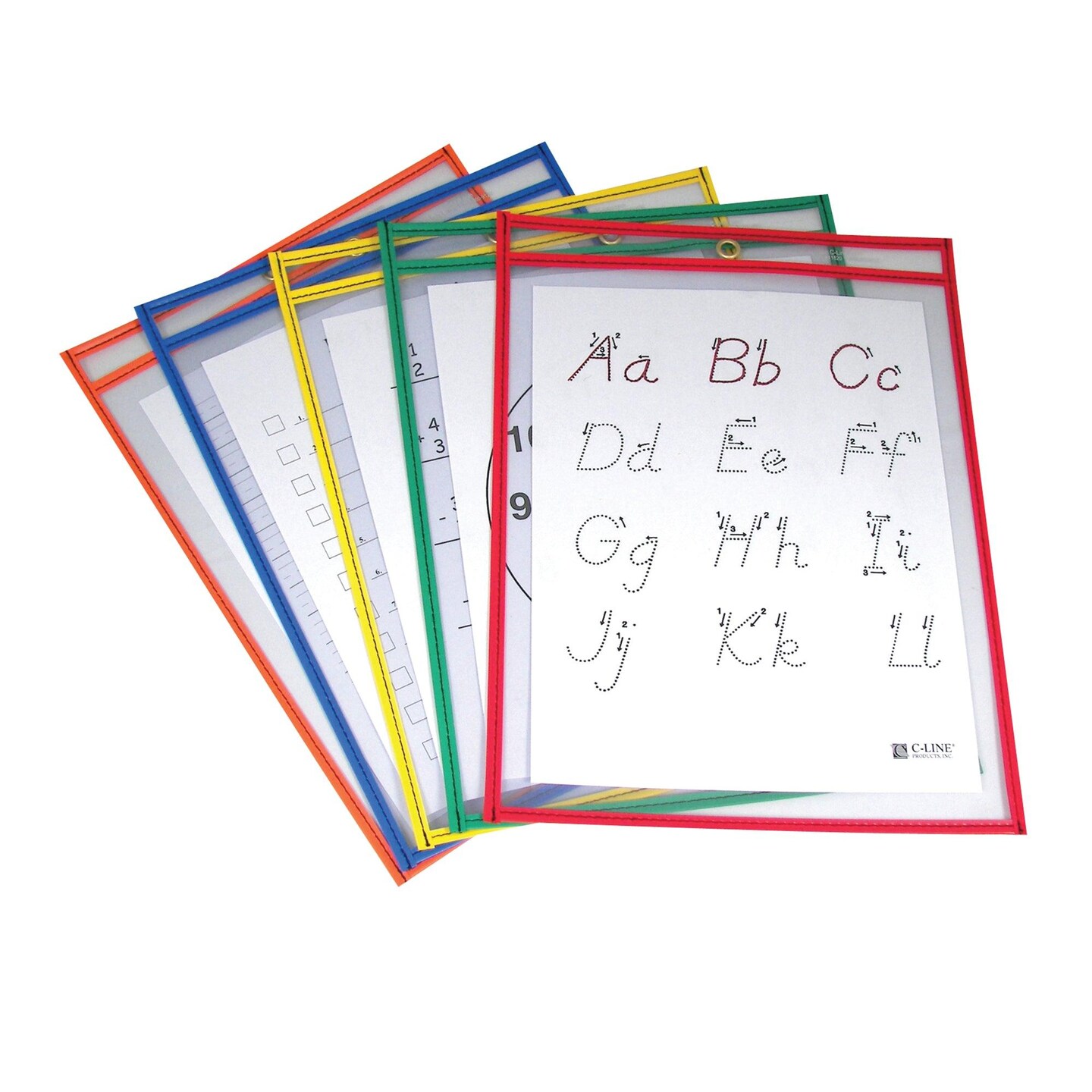 Reusable Dry Erase Pockets, Primary Colors, 9&#x22; x 12&#x22;, 5 Per Pack, 2 Packs