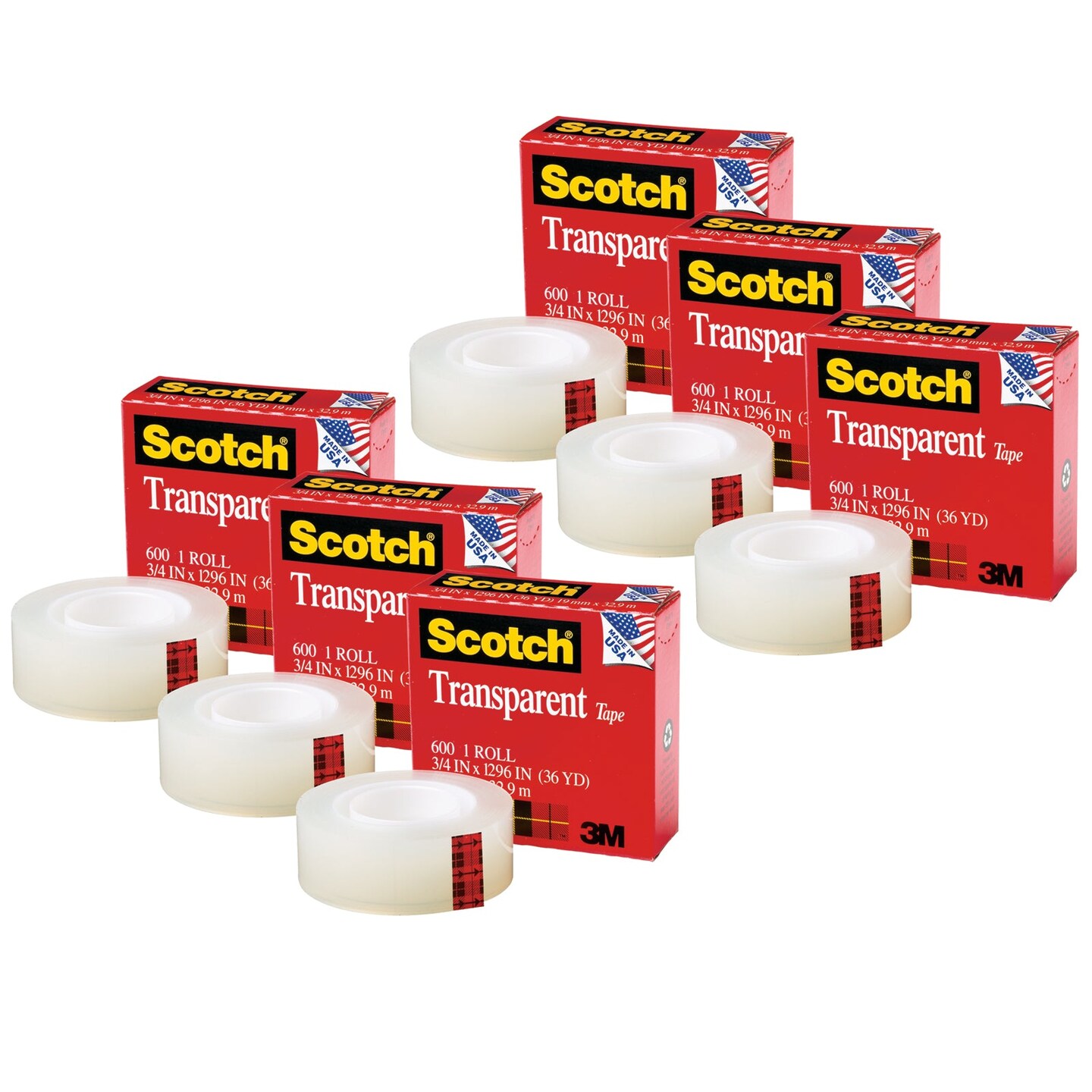 Transparent Tape Refill Roll, 3/4&#x22; x 1296&#x22;, Pack of 6