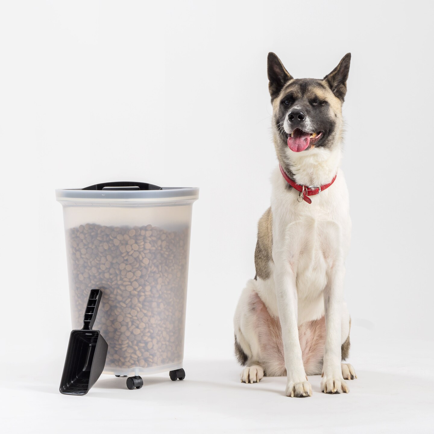 IRIS USA 25Lb/30Qt WeatherPro Airtight Pet Food Storage Container with Scoop and Casters