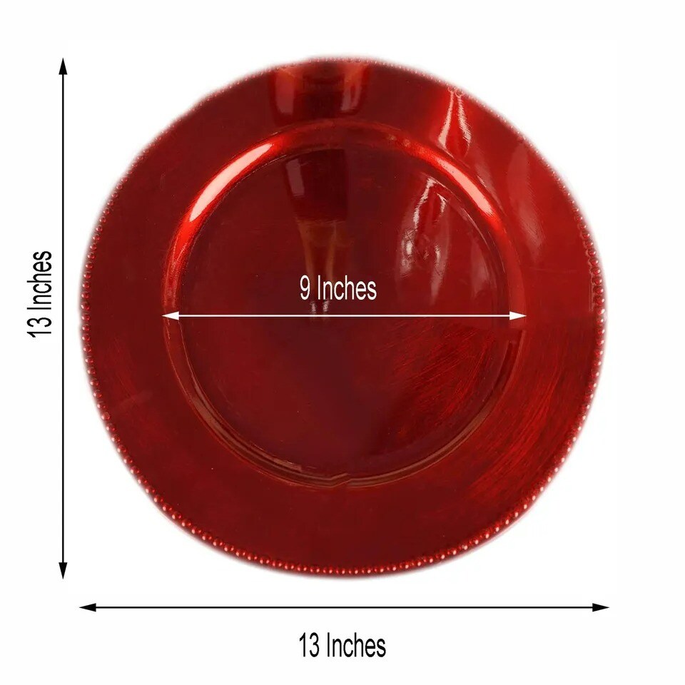 6 pcs 13&#x22; Red BEADED Round CHARGER PLATES