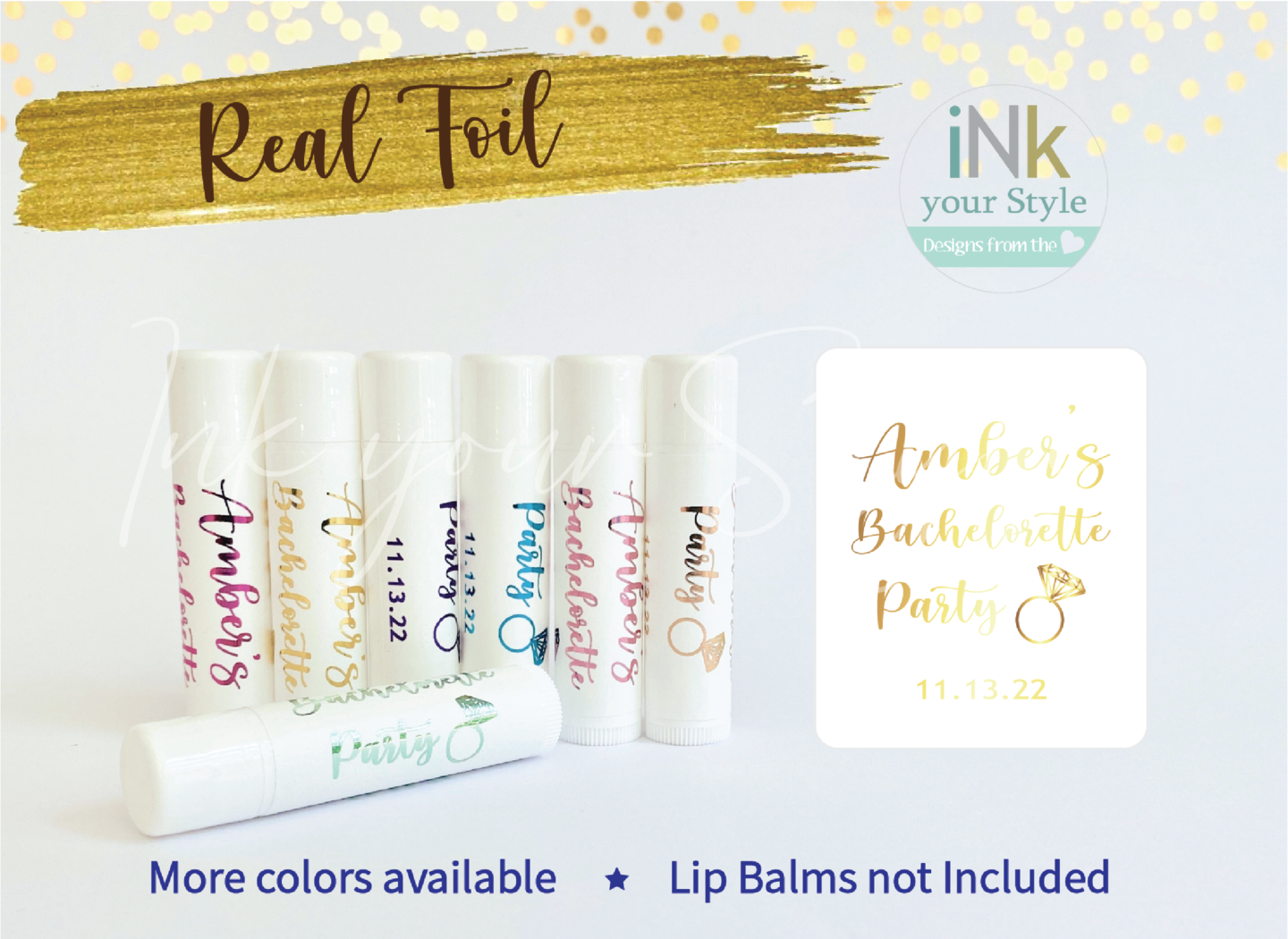 12 Personalized real foil Bachelorette Lip Balm Labels, party favor ...