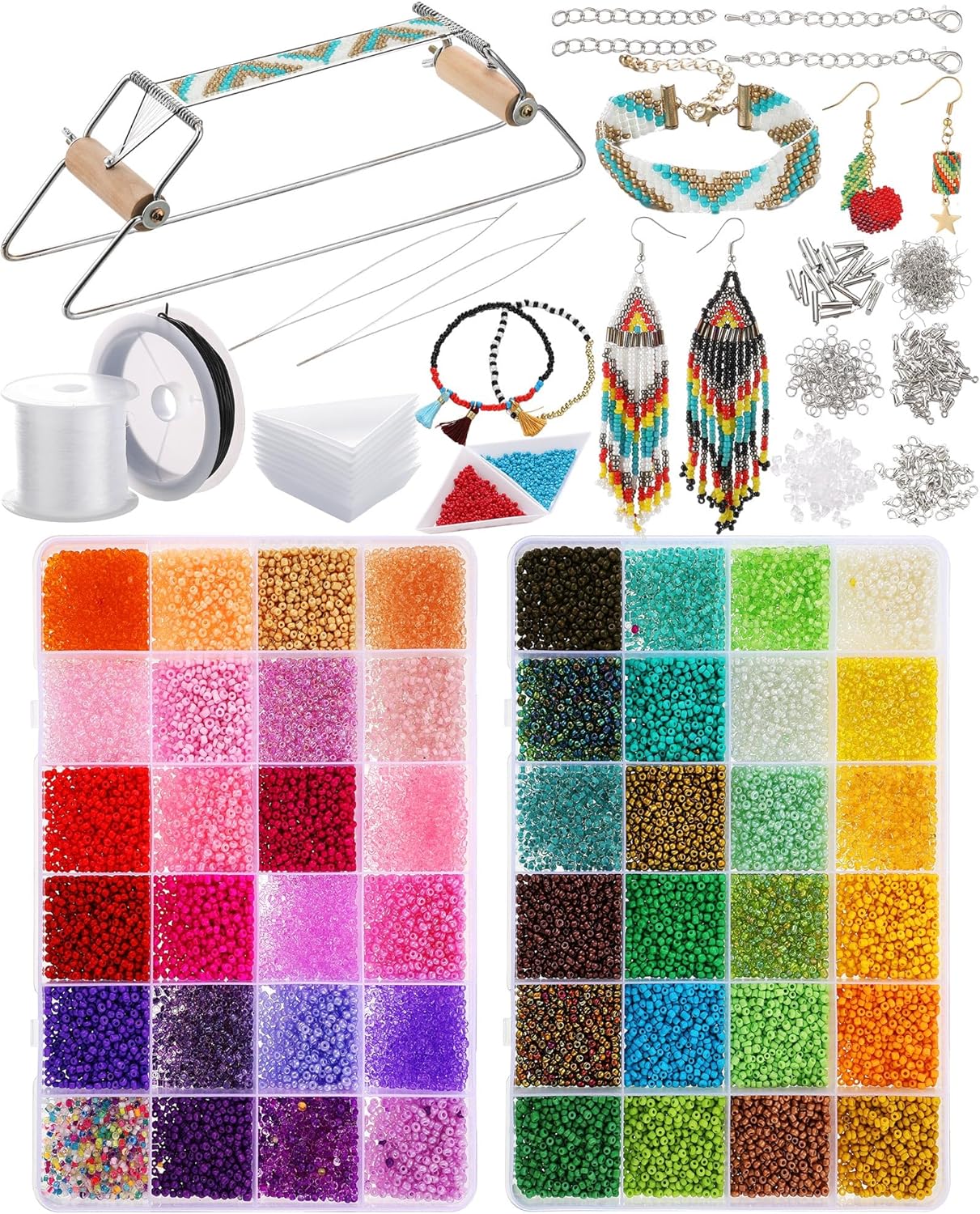 Bead Loom Kit for Adults Beading Loom Supplies 24000 Pcs Glass Seed Beads Bracelets Jewelry Earring Making Tools Gifts for Girls DIY Craft