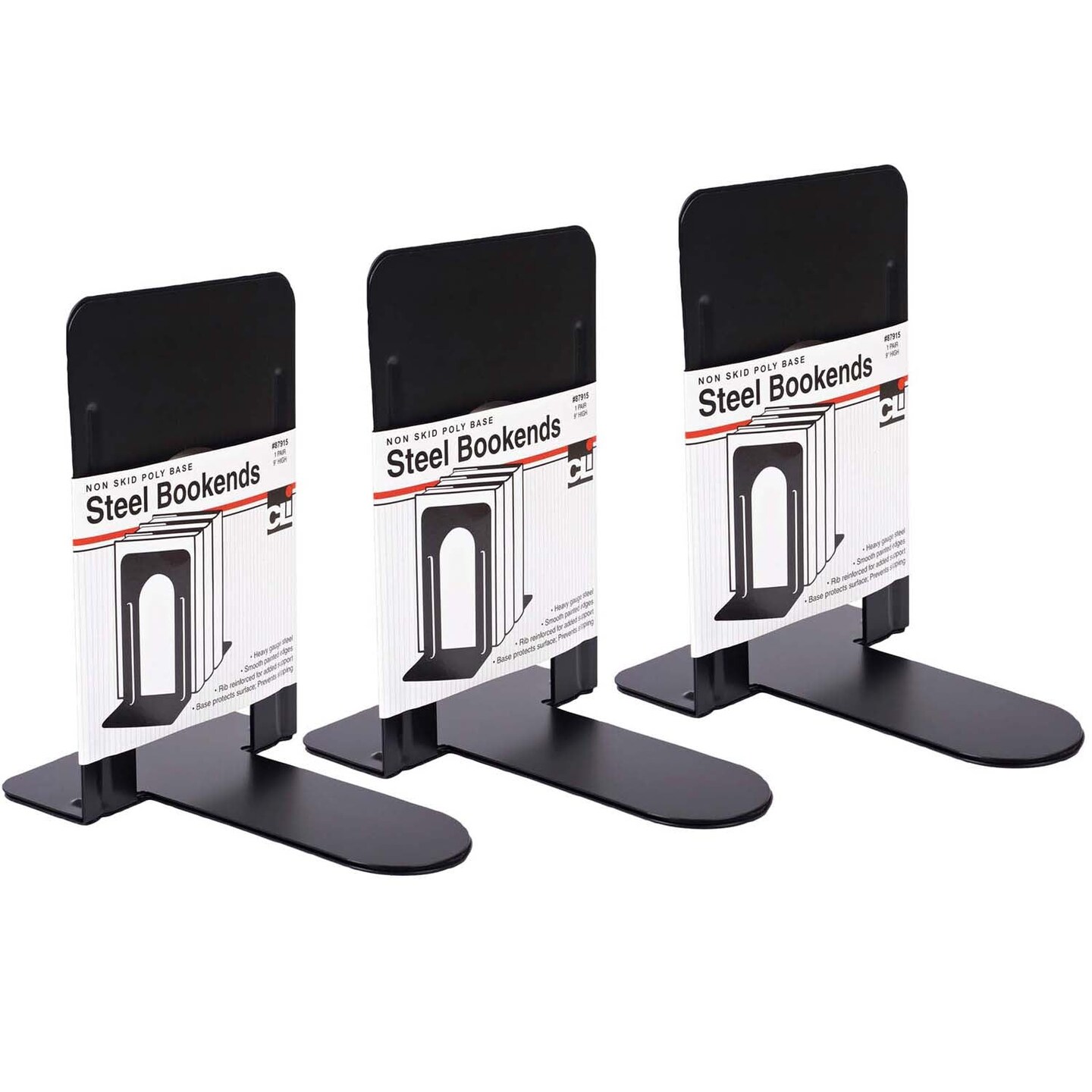 Bookends, 9&#x22; Height, Black, 2 Per Set, 3 Sets