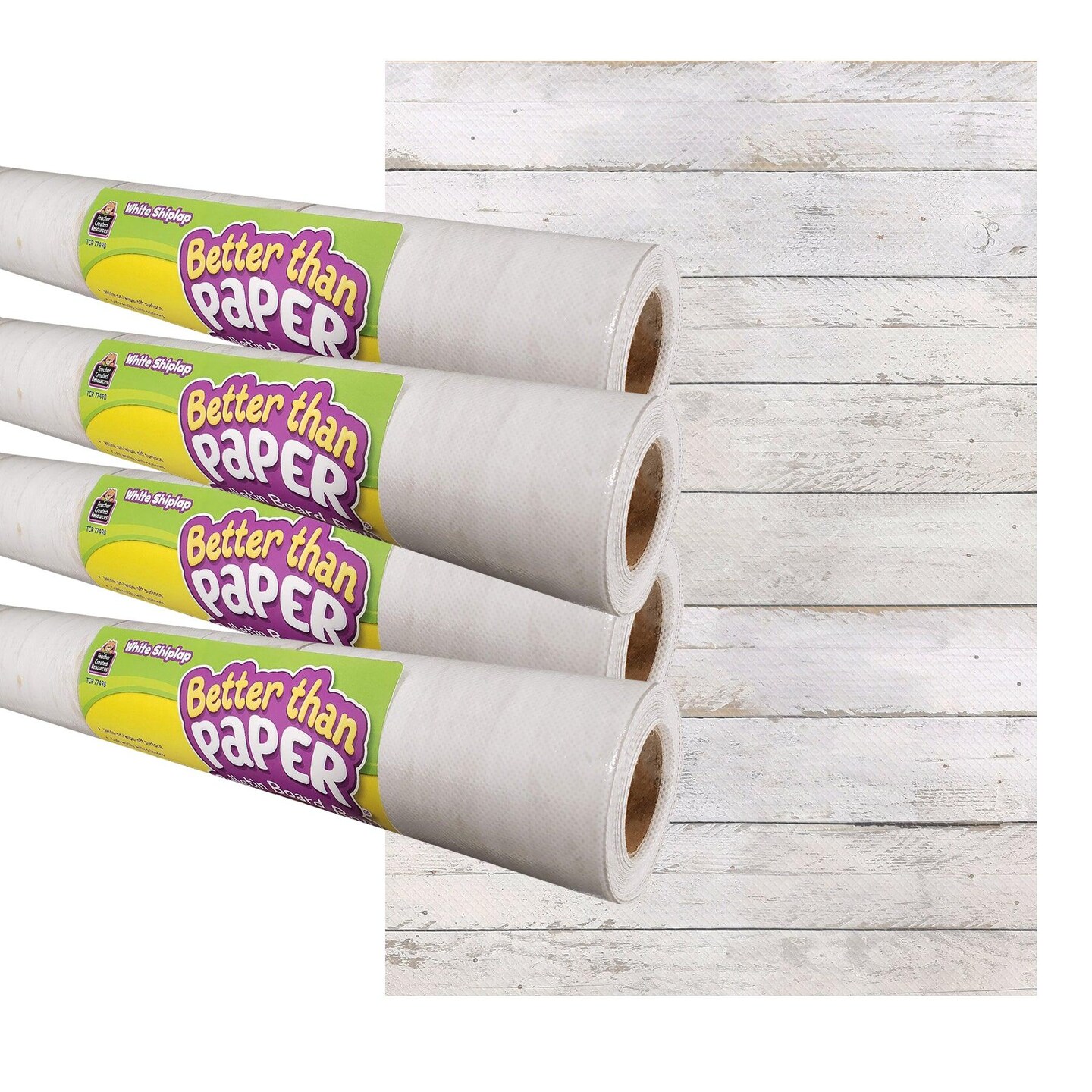 White Shiplap Better Than Paper Bulletin Board Roll, 4&#x27; x 12&#x27;, Pack of 4