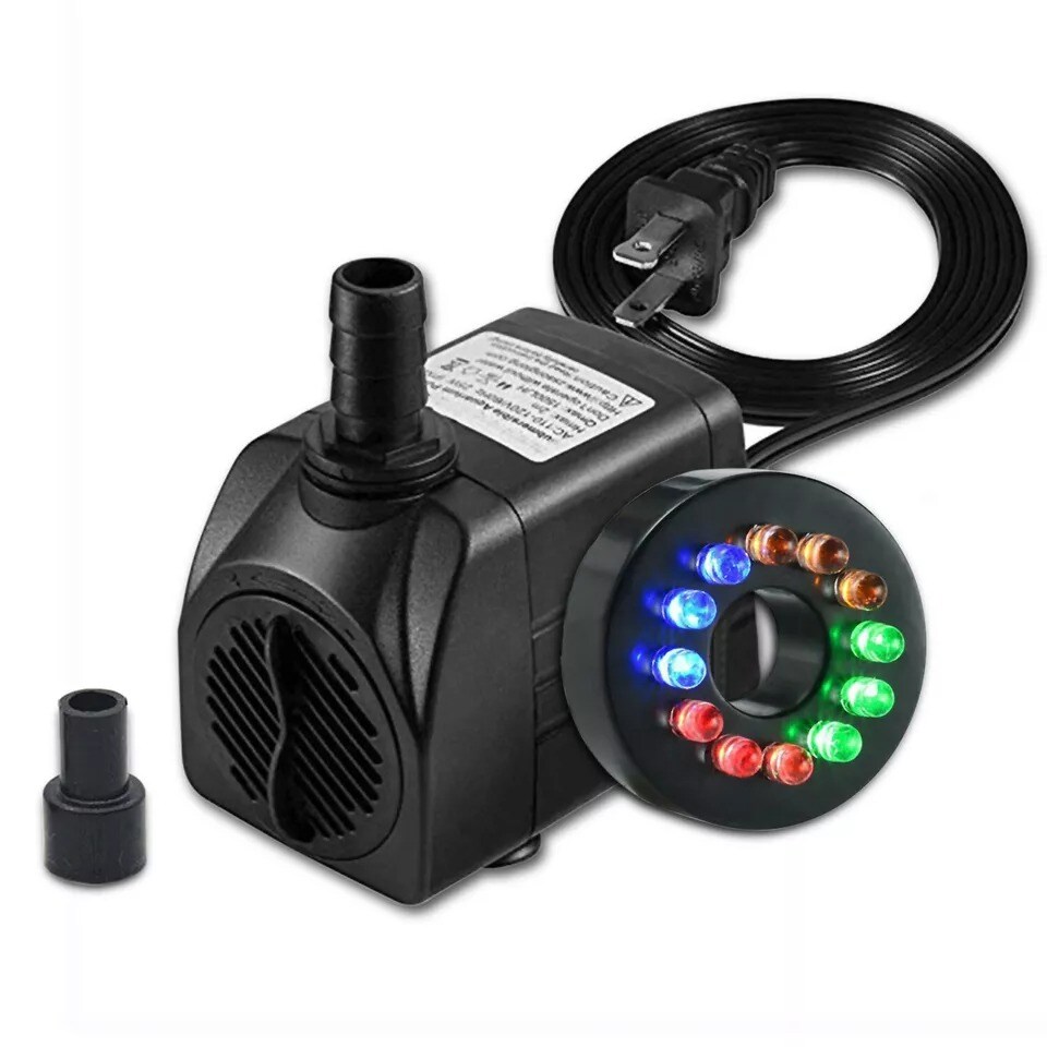 Submersible Water Pump with 12 LED 16W Lights for Fountain Pool
