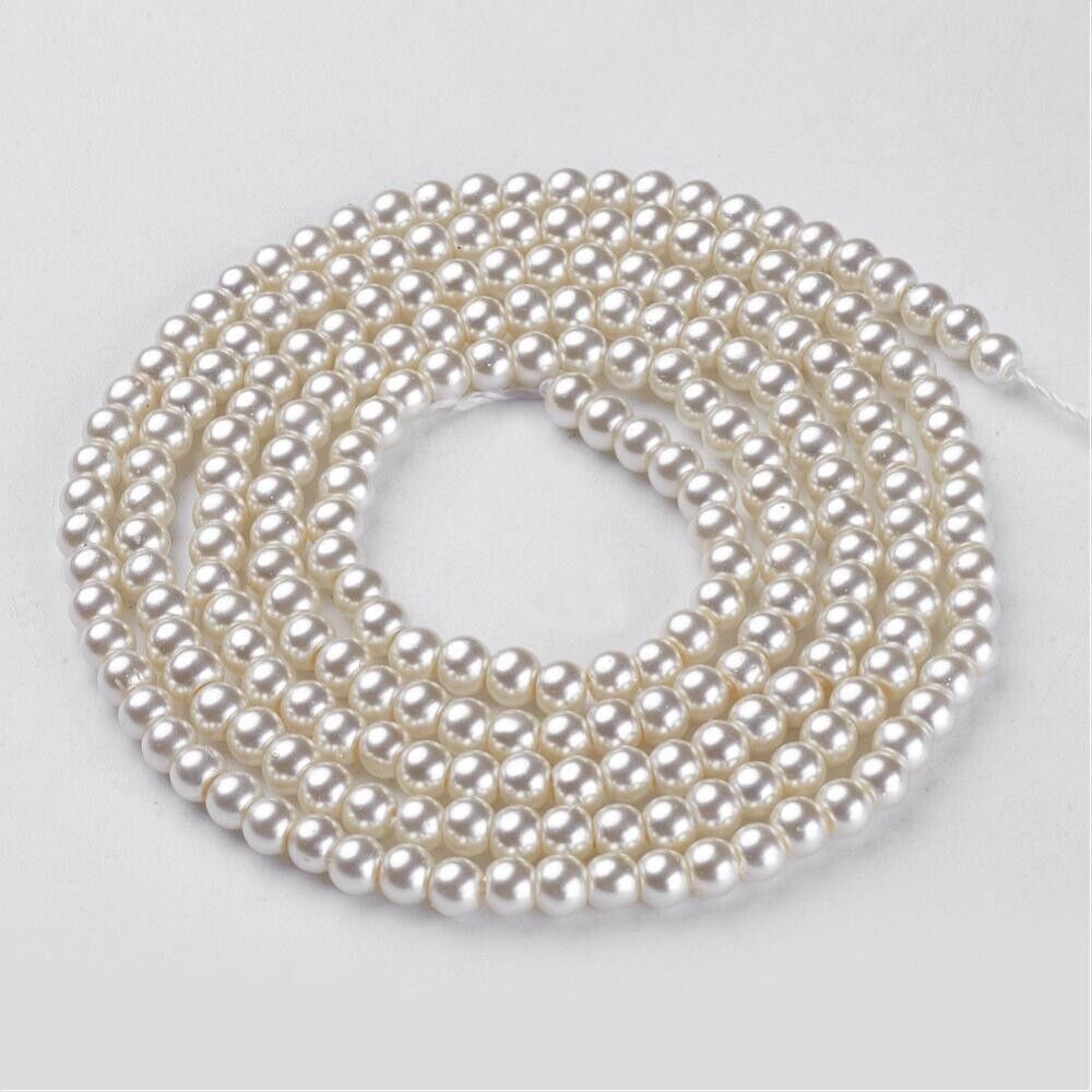 Kitcheniva 30&#x22; Glass Pearl Beads Strands Round Cream 5 Strand 4mm