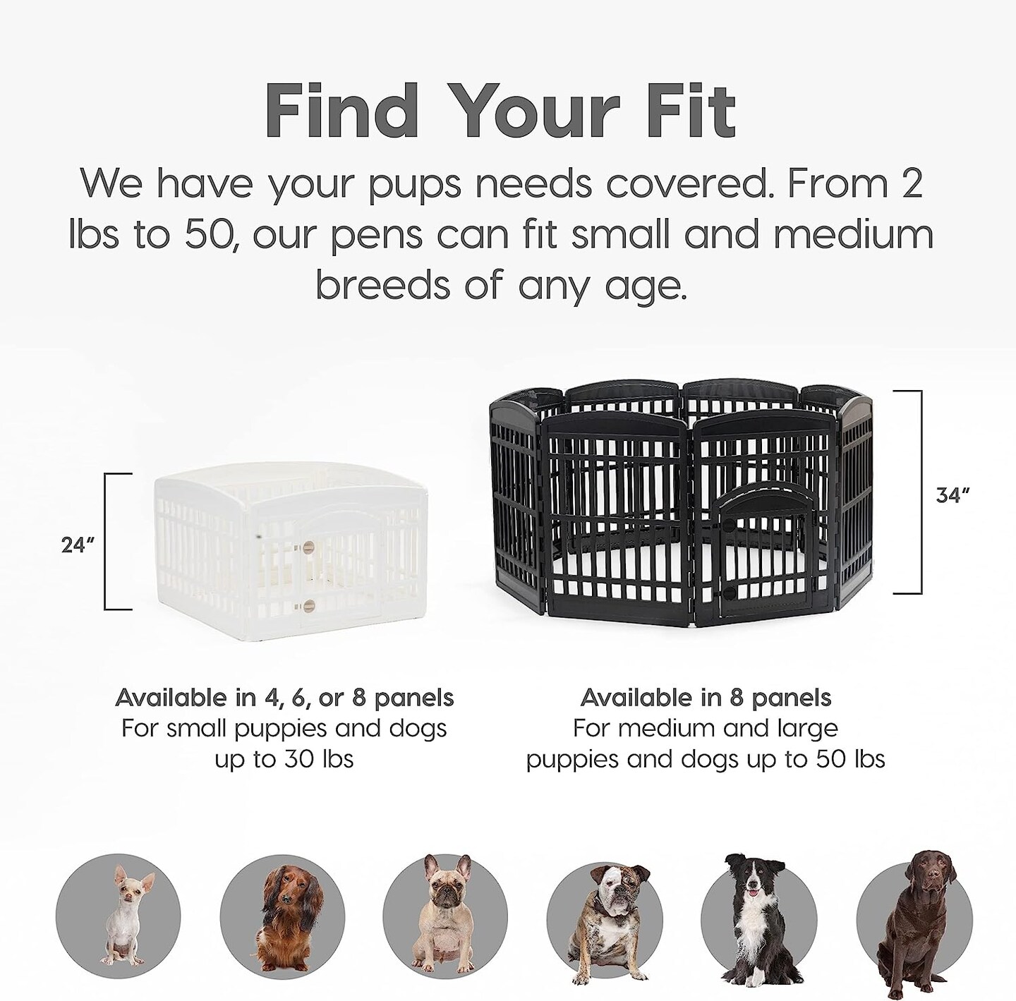 IRIS 4-10Panel 24/34&#x22;H Foldable Exercise Enclosure Plastic Pet Playpen with Door