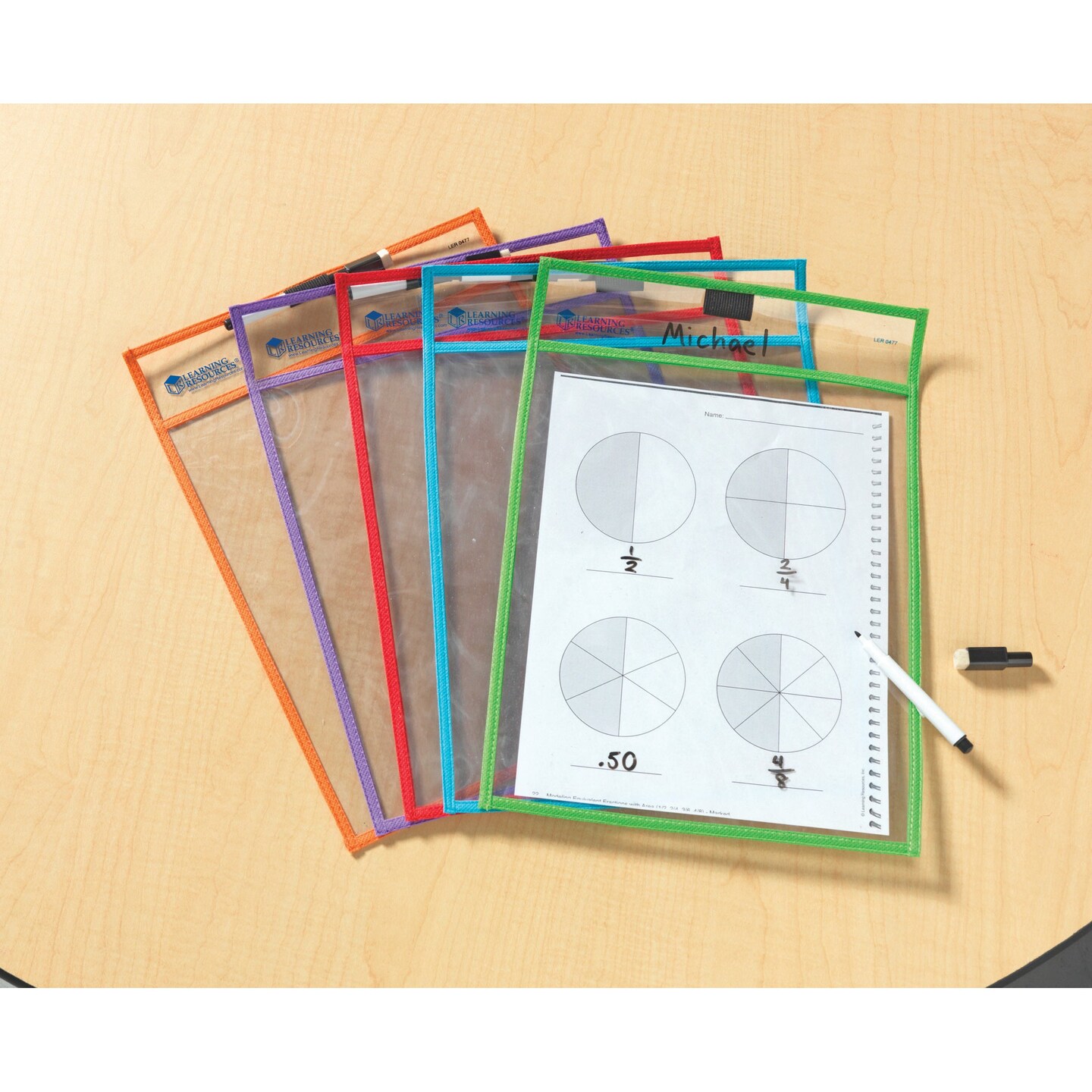 Write &#x26; Wipe Pockets with Markers, 5 Per Pack, 2 Packs