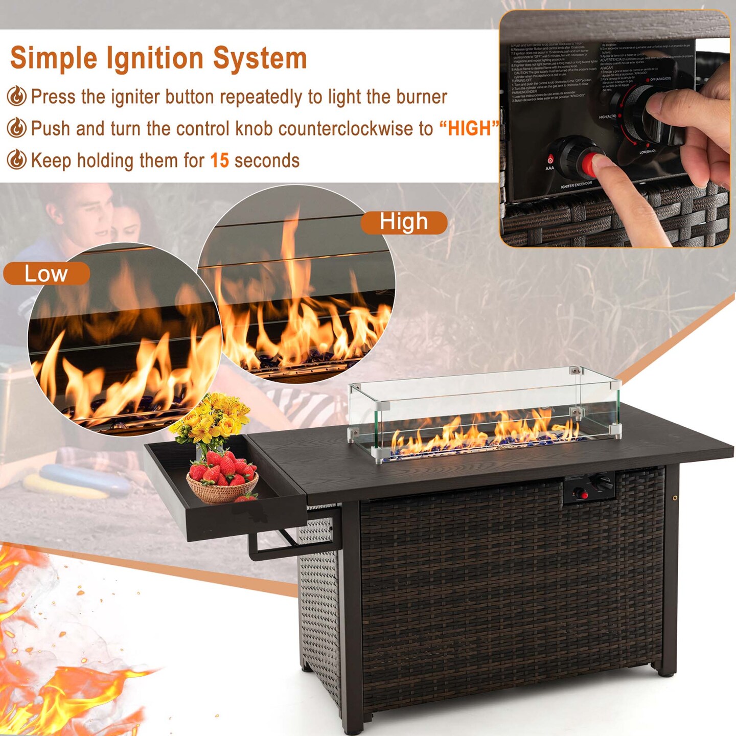 Costway 52'' Outdoor Gas Fire Pit Table Patio Propane Firepit with Cover 50,000 BTU Brown/Black
