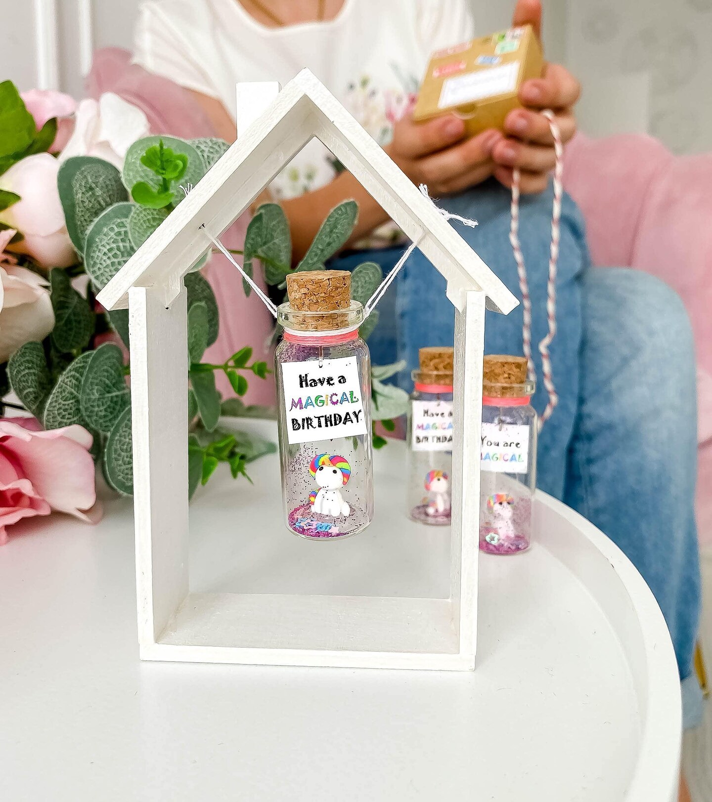 Unique Birthday Gifts for Him and Her   Cute and Funny Bday Presents for Men and Women   Gift for Mom Dad Family (Rainbow Unicorn   Have a Magical Birthday Message Bottle in Wooden Frame)