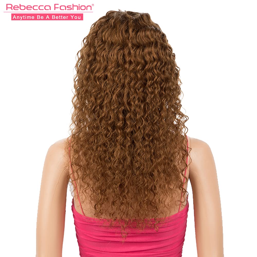 Rebecca Fashion #30 Brown Brazilian Virgin Human Hair Headband Deep Wave Wig -14 Inch