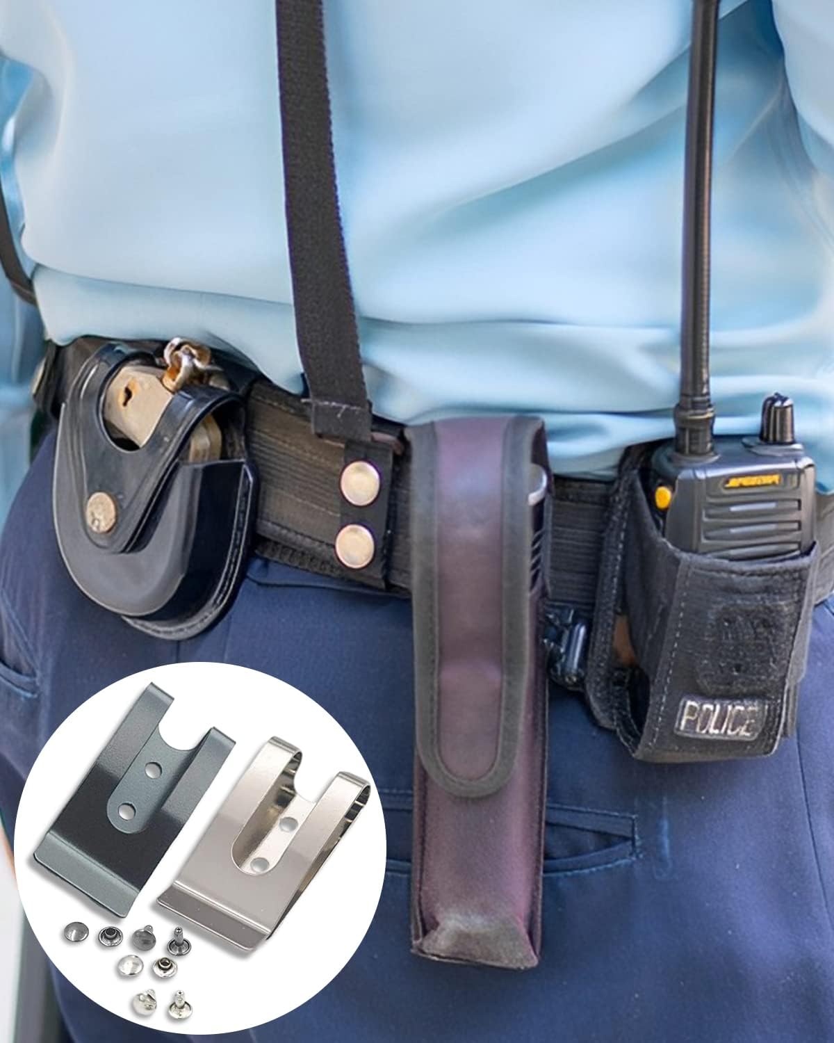 4 Sets - Metal 54x25mm Holster Sheath Belt Clip Clasp Spring Buckle Hook Double Holes Black