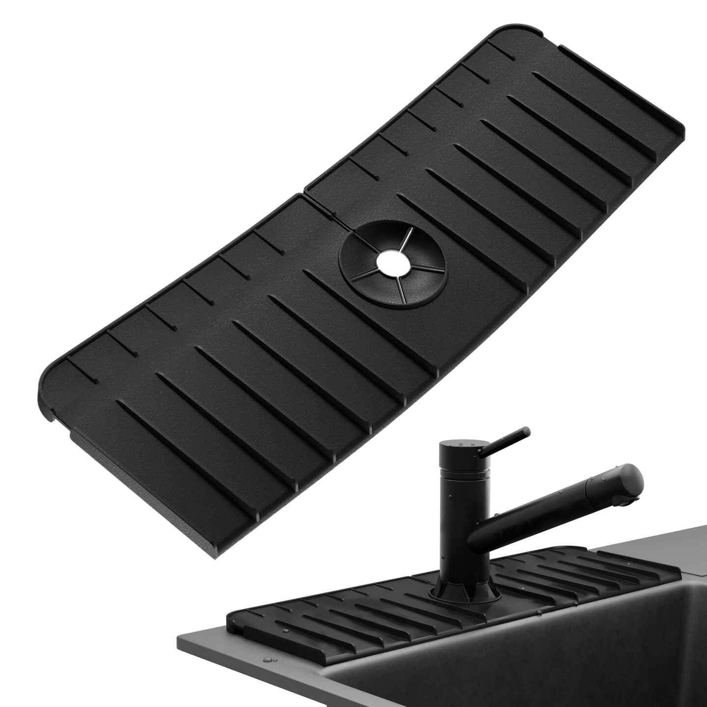 Black Kitchen Guard Silicone Faucet Handle Drip Catcher Tray 14.6 x 5.5 Sink Silicone Mat Tray Drying Mat for Kitchen Counter Kitchen Sink Splash Guard Behind Faucet