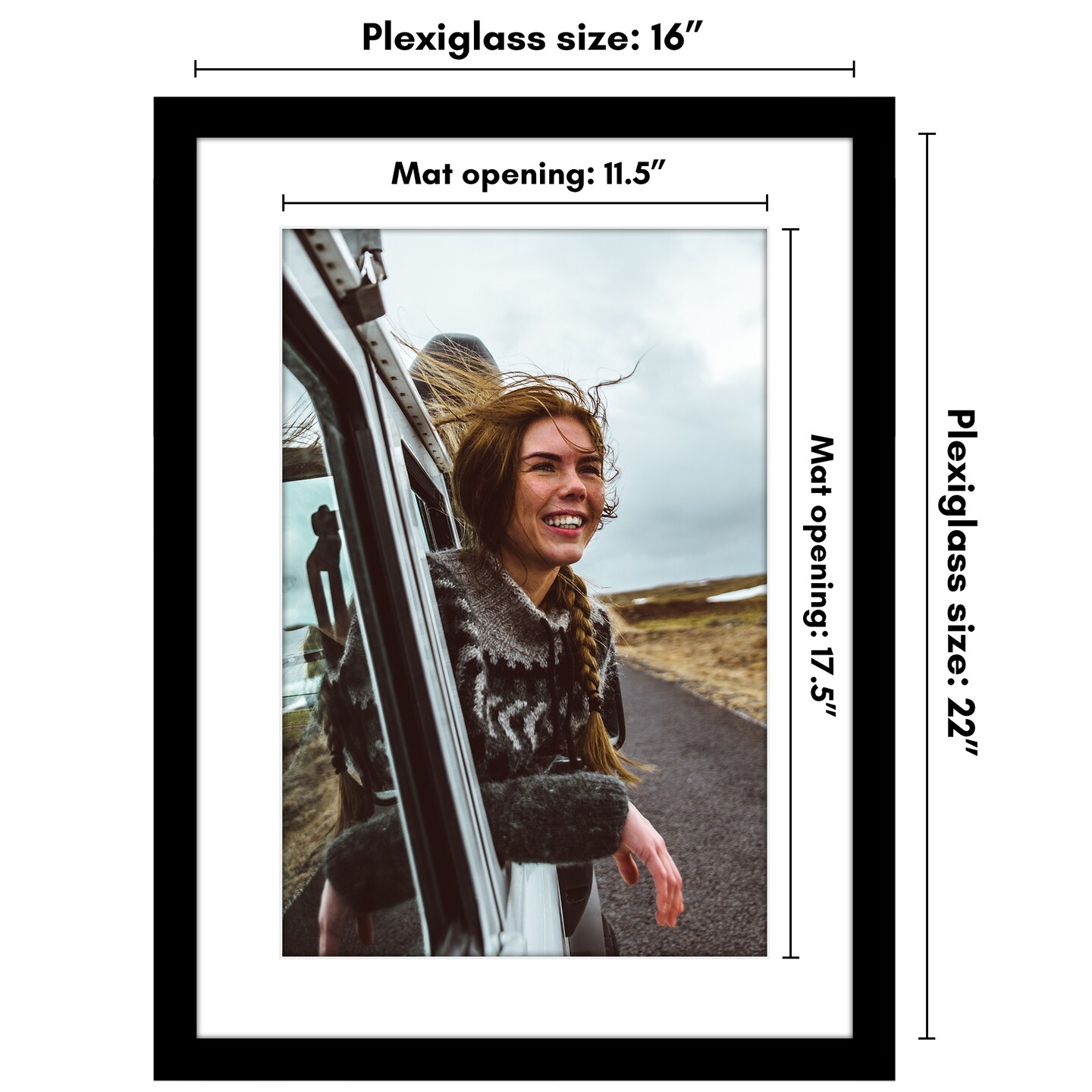 Americanflat Poster Frame with Mat - Large Picture Frame - Polished Plexiglass Cover - Hanging Hardware for Horizontal and Vertical Display - Black