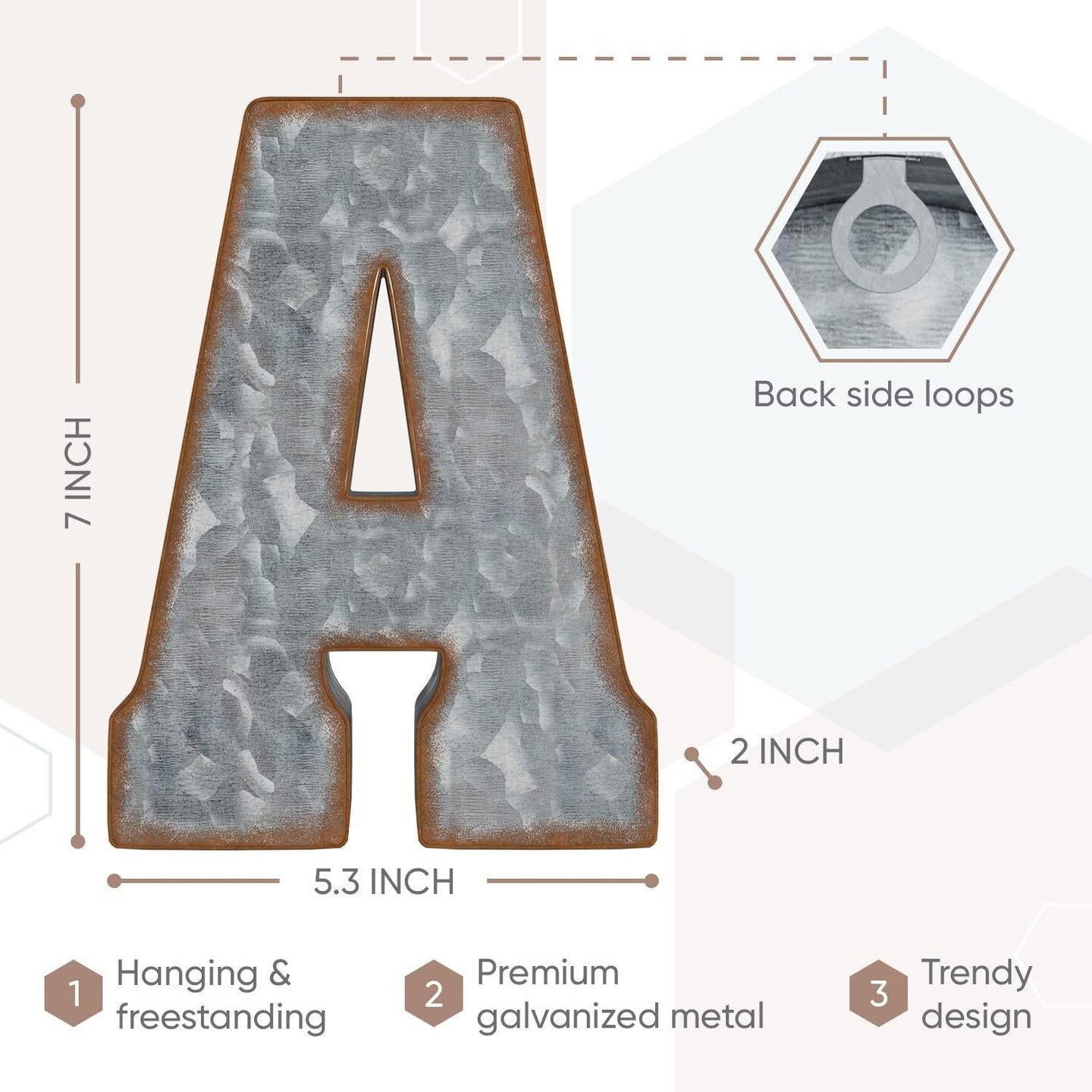 Galvanized Metal Letters for Wall Decor   3D Letter A for Hanging or Freestanding   Unique Blend of Rustic Vintage Western and Industrial Styles   Fits for Living Room Lobby Kitchen Bedroom Decoration
