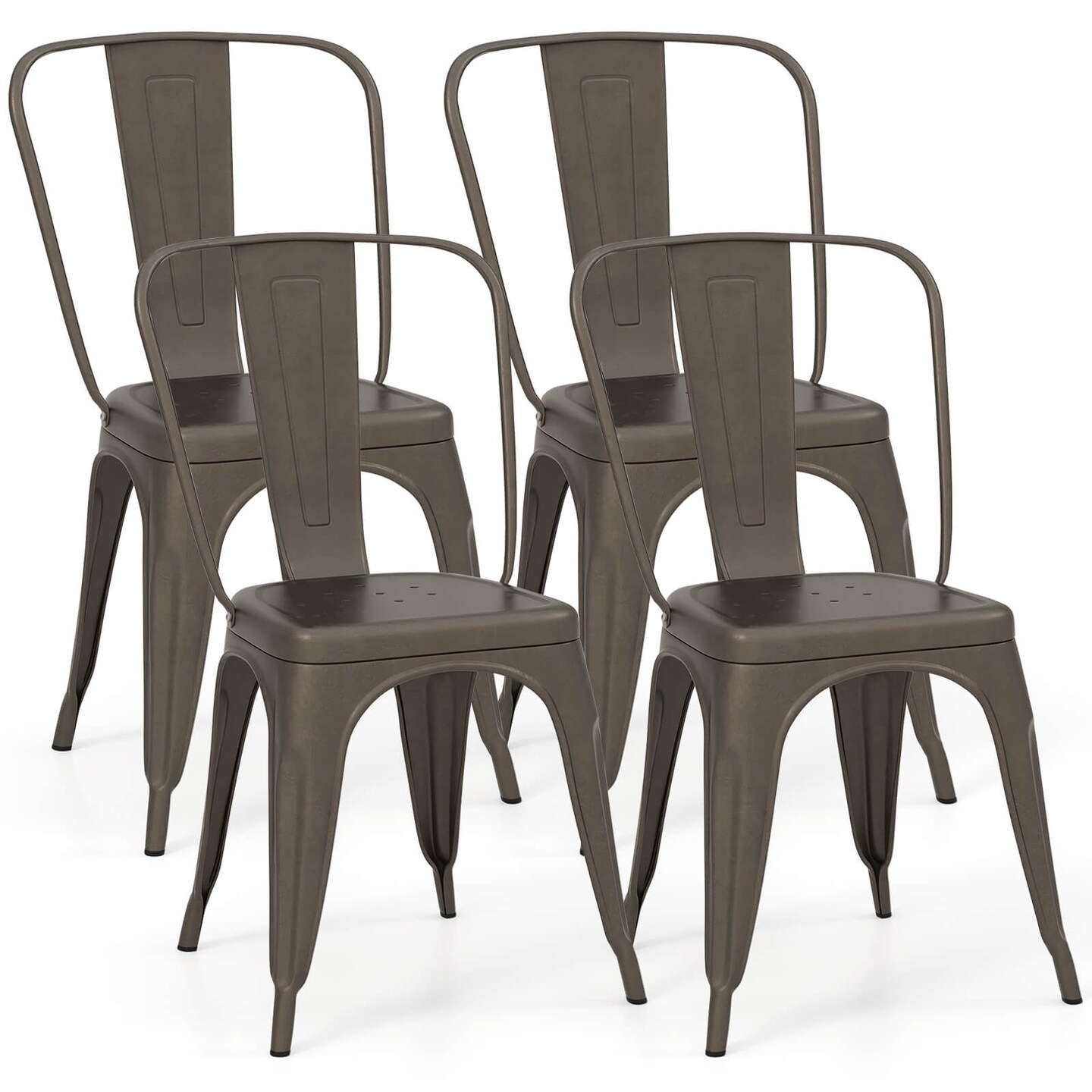 Set of 4 Dining Side Chair Stackable Bistro Cafe Metal Stool GunBlack