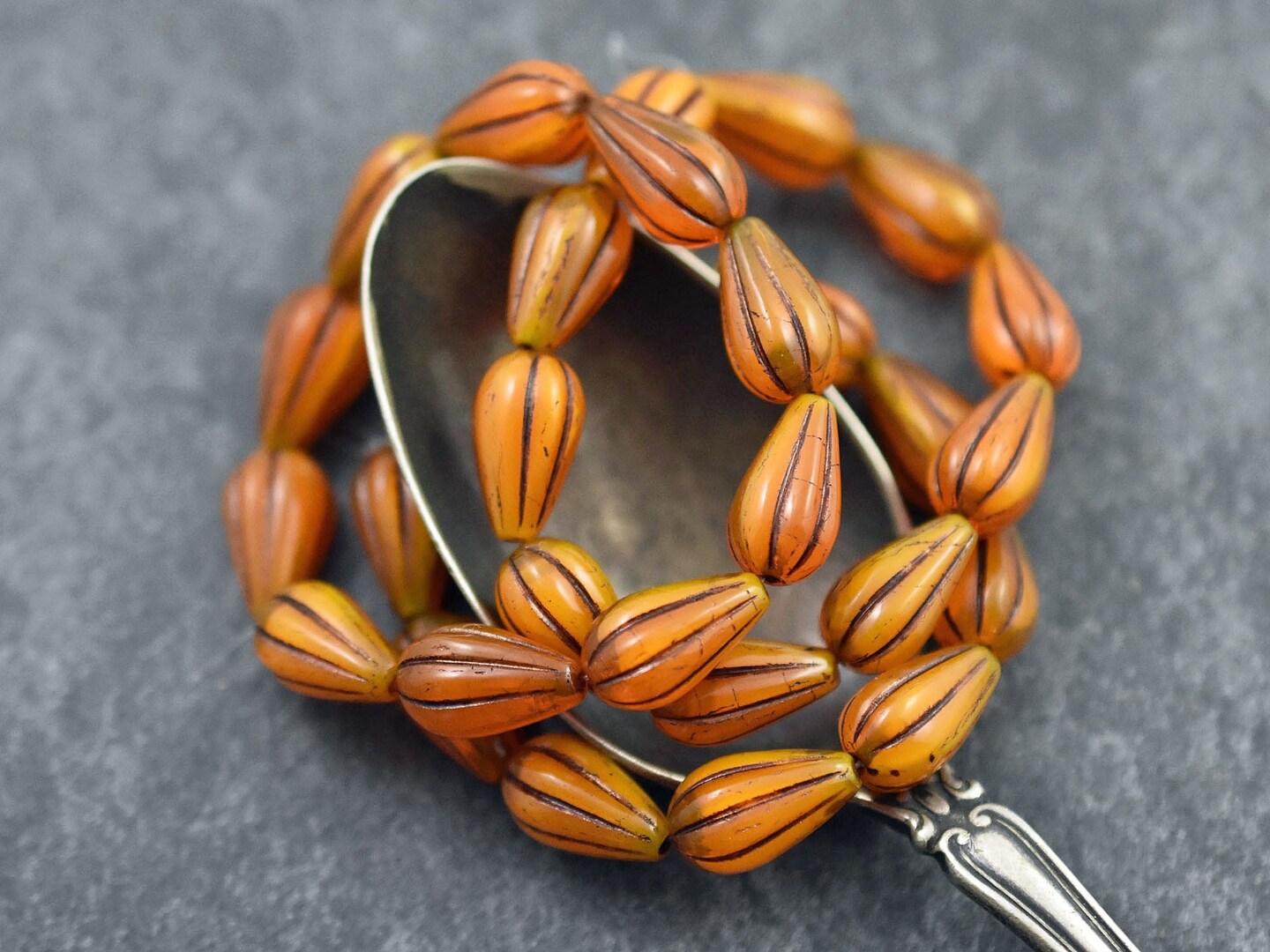 *6* 13x8mm Bronze Washed Orange Opaline Melon Drop Beads