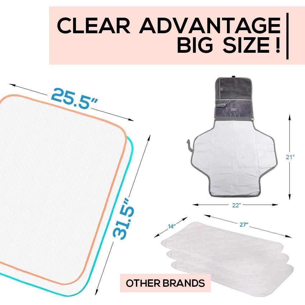 Portable Changing Pad Large Size 25.5&#x201D;x31.5&#x201D; Pack of 2   Vinyl Waterproof Reusable Baby Changing Mats for Girls Boys   Reinforced Seams &#x26; Free Storage Bag   Change Diaper Mat   Extended Warranty 2 y