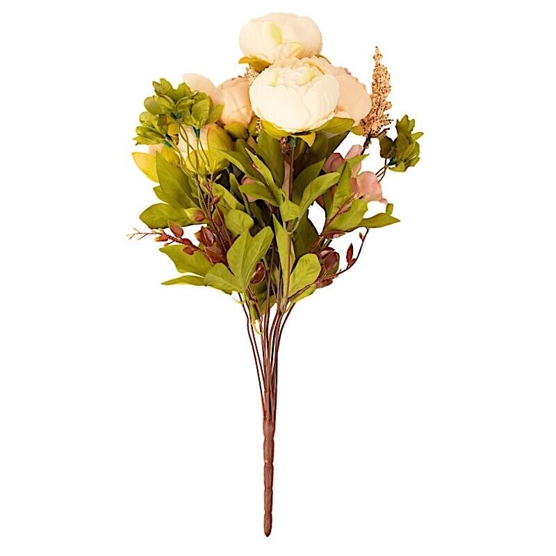 CREAM BLUSH ROSE GOLD 2 Bouquets 19&#x22; Silk Peony FLOWERS Artificial Floral