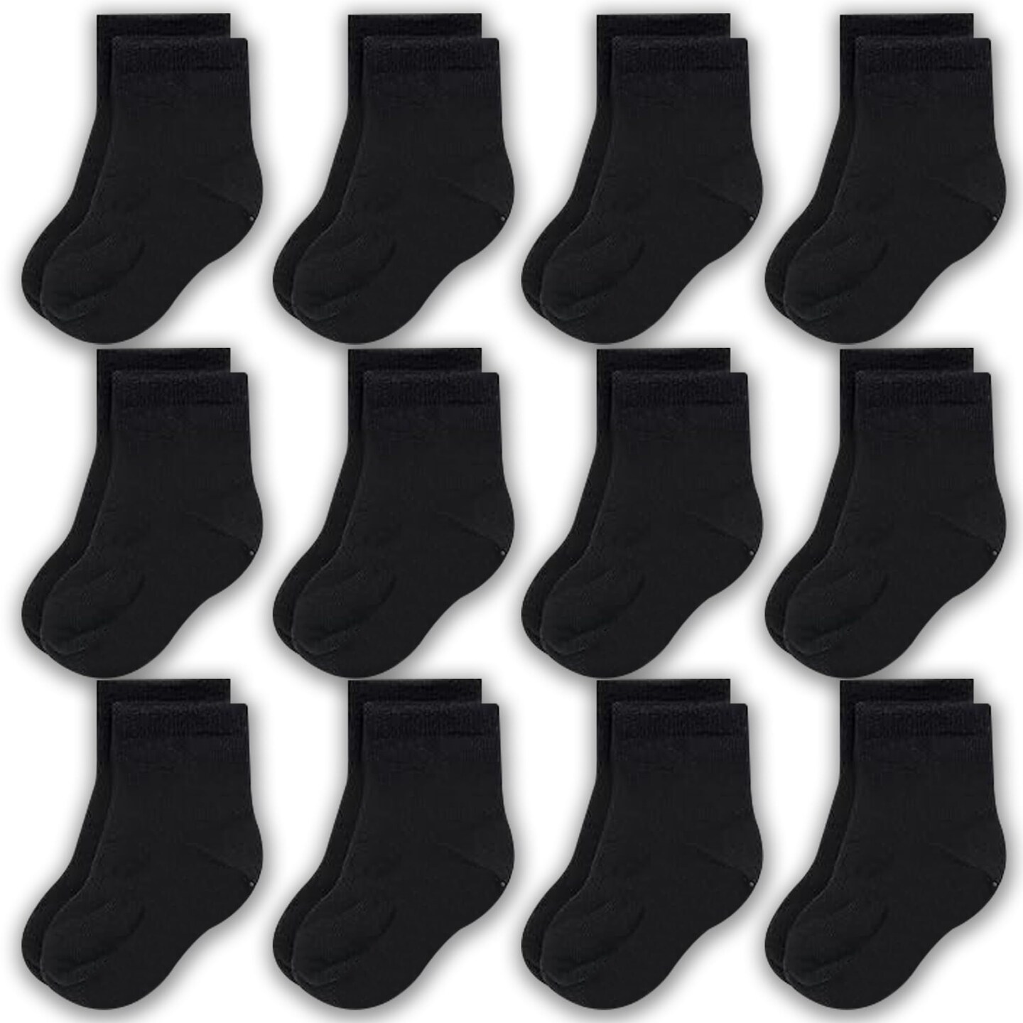 CozyWay 12 Pack Crew Cotton Toddler Socks, Unisex, Stretch Toddler Girl Socks For All Day Comfort, Toddler Boy Socks, Black, 3T-5T
