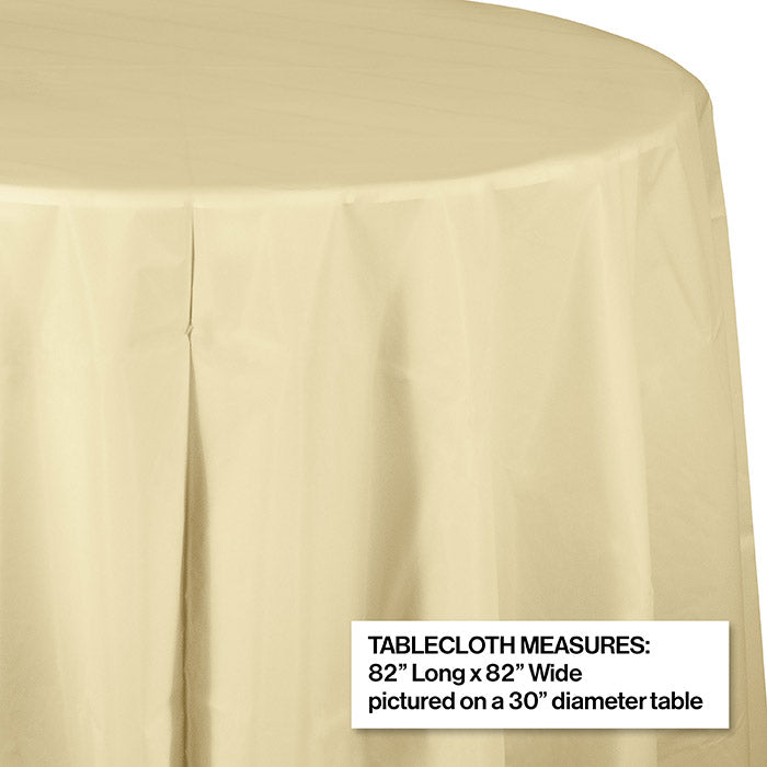 Ivory Round Plastic Tablecover, 82&#x22;