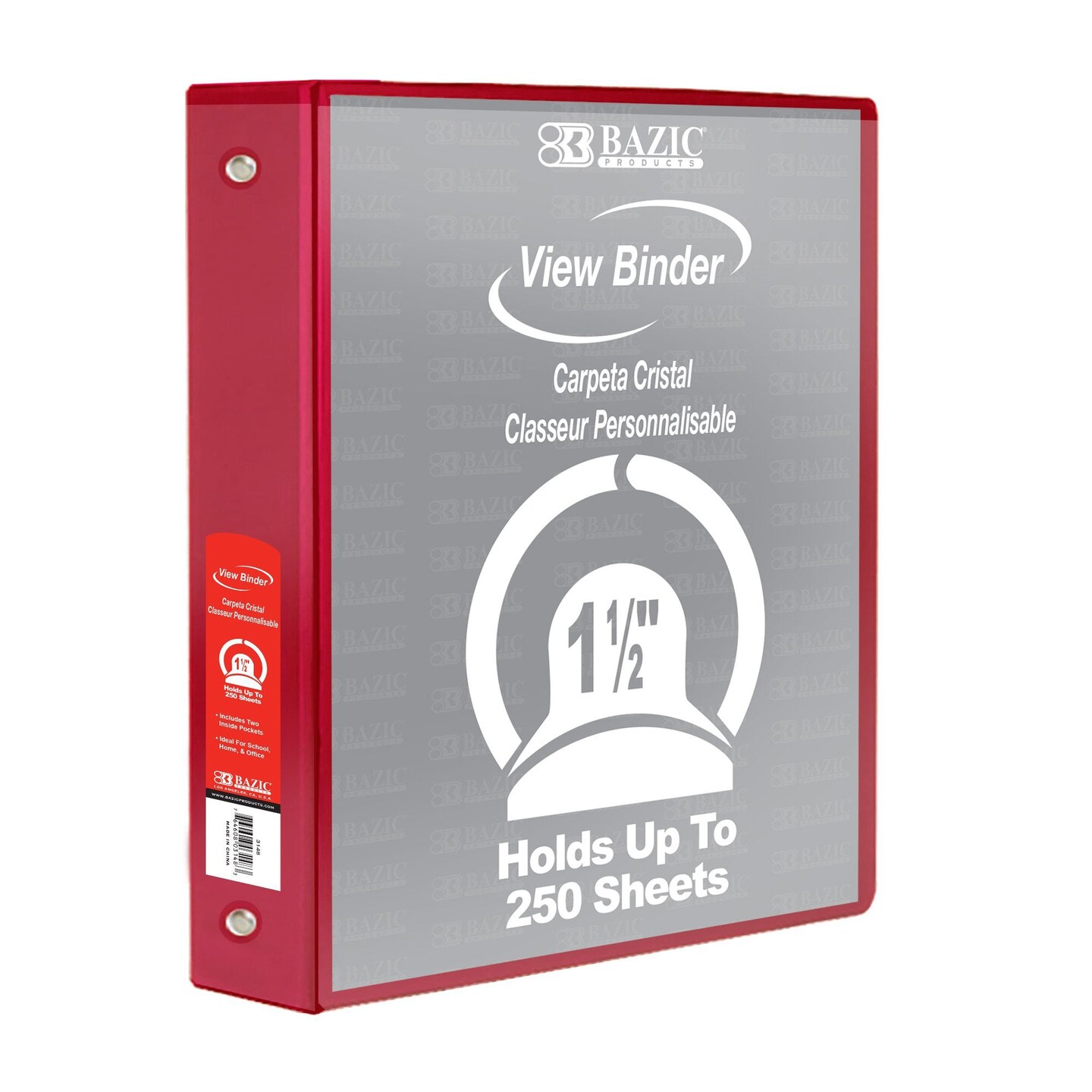 3-Ring View Binder with 2 Pockets, 1.5&#x22;, Red, Pack of 6