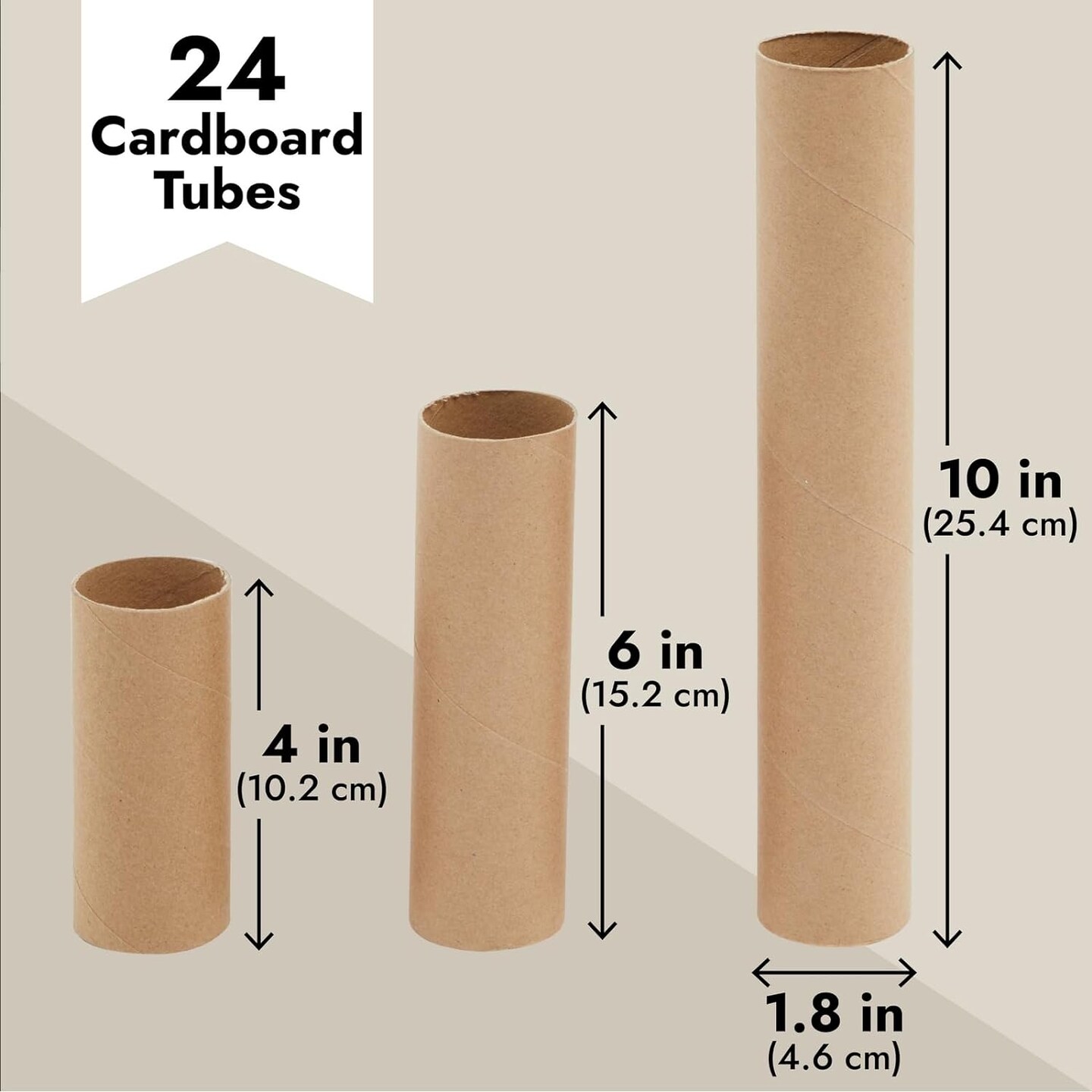 24 Brown Empty Paper Towel Rolls, 3 Size Cardboard Tubes for Crafts, DIY Art Projects (4, 6, and 10 Inches)
