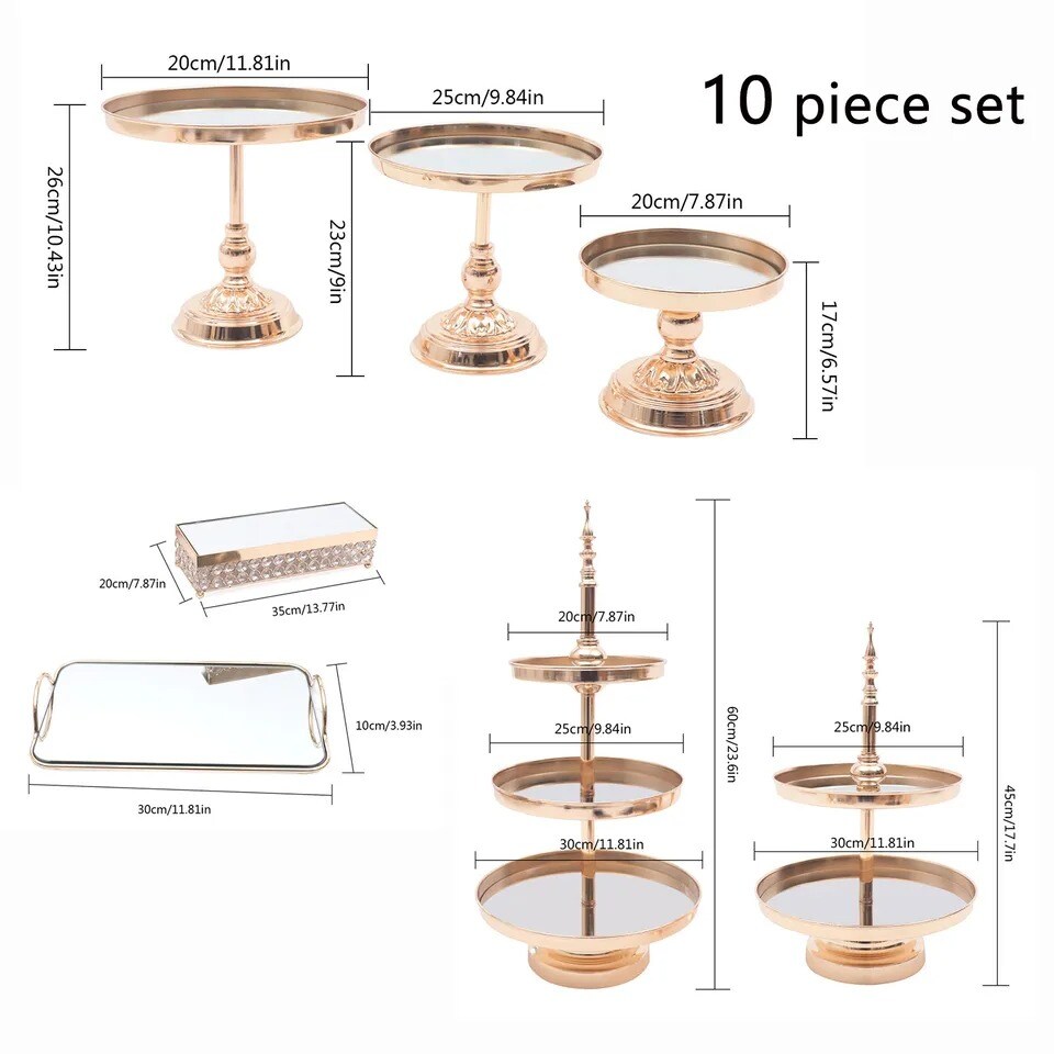 10-Pieces Detachable Crystal Metal Cake Stand Set for Weddings