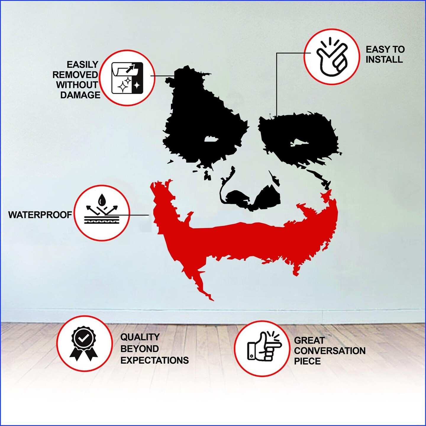 Slaf Ltd. Vinyl Wall Decal Scary Joker Face Why So Serious   Removable Die Cut Decor Self Adhesive Mural Sticker (39&#x27;&#x27; x 33&#x27;&#x27;)