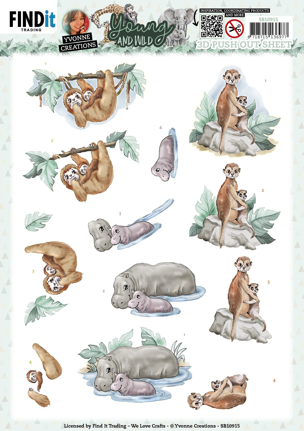 Find It Trading Yvonne Creations Punchout Sheet-Sloth, Young And Wild