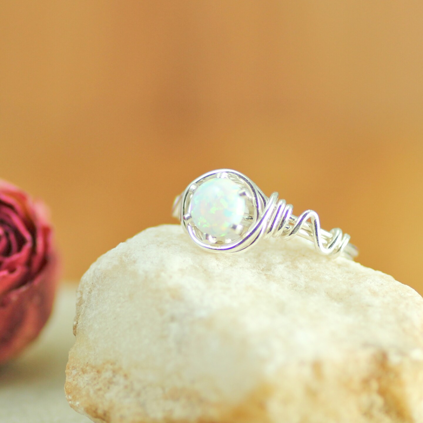 Opal Dainty Ring Handmade for October Birthstone in Sterling Silver, Engagement or Promise Jewelry Ring product 3