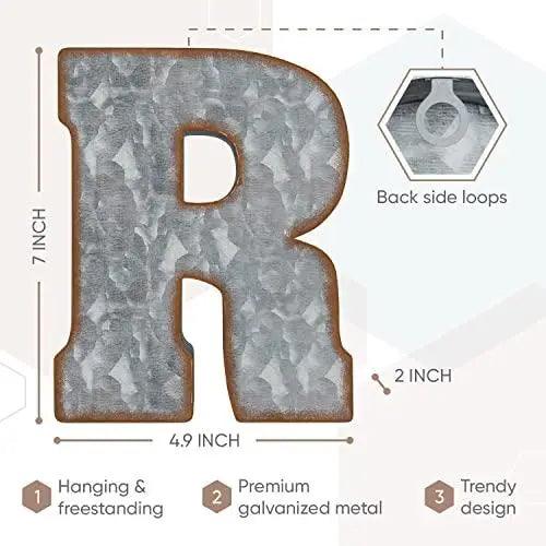 Galvanized Metal Letters for Wall Decor   3D Letter R for Hanging or Freestanding   Unique Blend of Rustic Vintage Western and Industrial Styles   Fits for Living Room Lobby Kitchen Bedroom Decoration