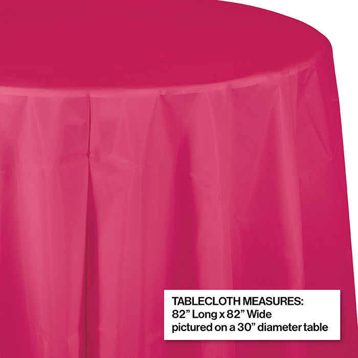 Hot Magenta Round PlasticTablecover, 82&#x22;