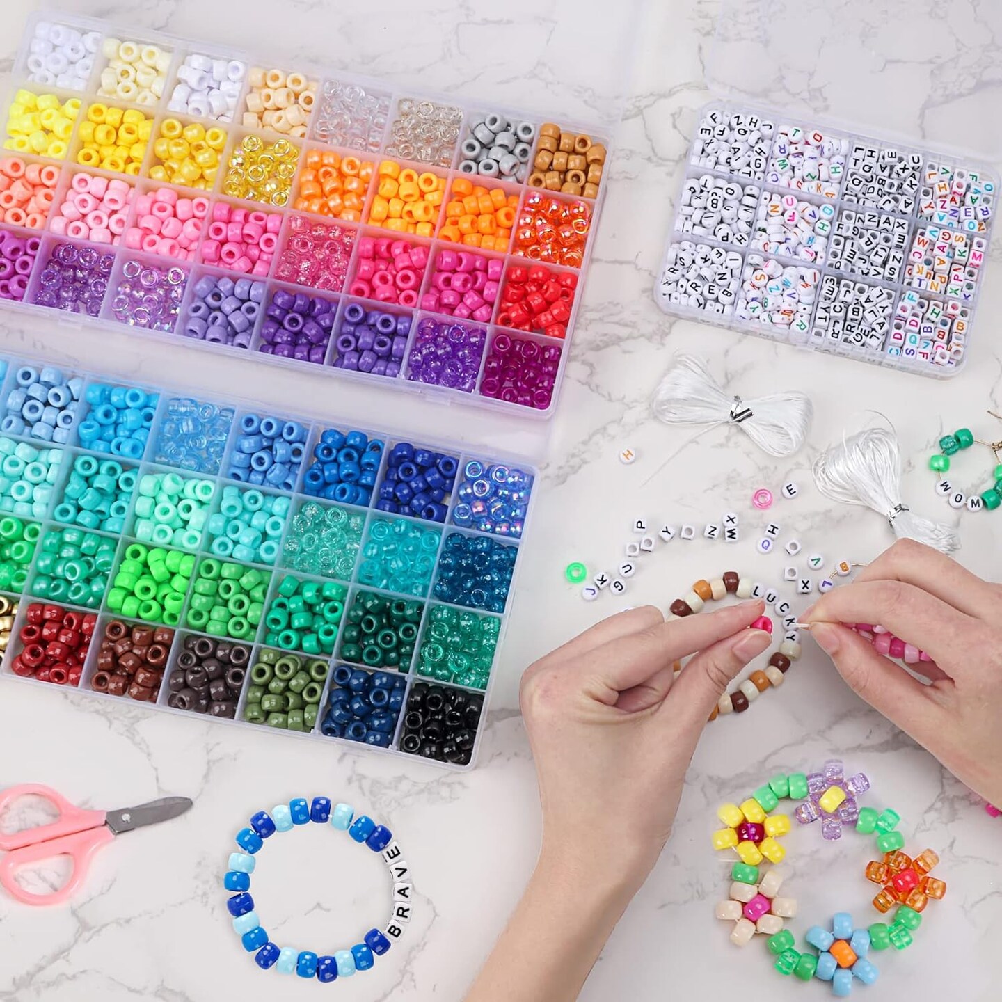2350pcs, 64 Colors, Pony Beads for Bracelet Making Kit, Rainbow Kandi Beads Friendship Bracelet Kit, Letter Beads and Elastic Strings for Bracelet Necklace Making, Craft Gifts Set for Girls