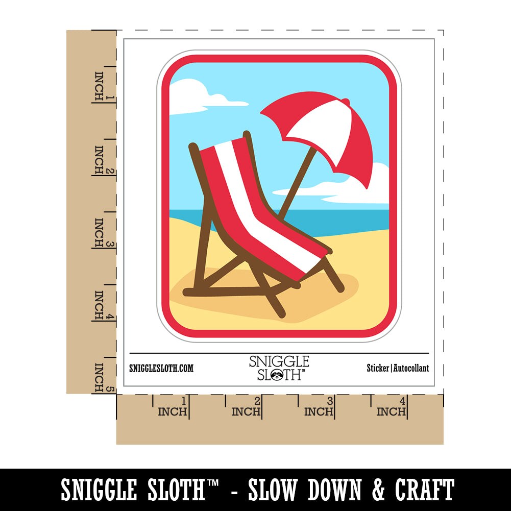 Beach Lounge Chair and Umbrella Waterproof Vinyl Phone Tablet Laptop Water Bottle Sticker Set - 5 Pack