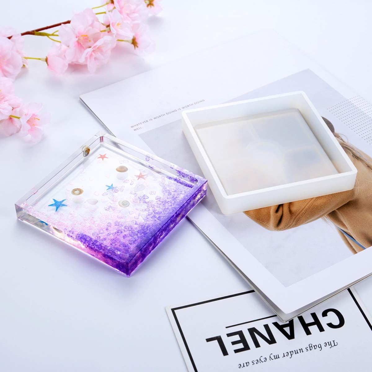 4 Pcs Silicone Coaster Molds, Square Epoxy Casting Molds for Casting with Resin, Concrete, Cement and Polymer Clay, DIY Home Decoration(Square)