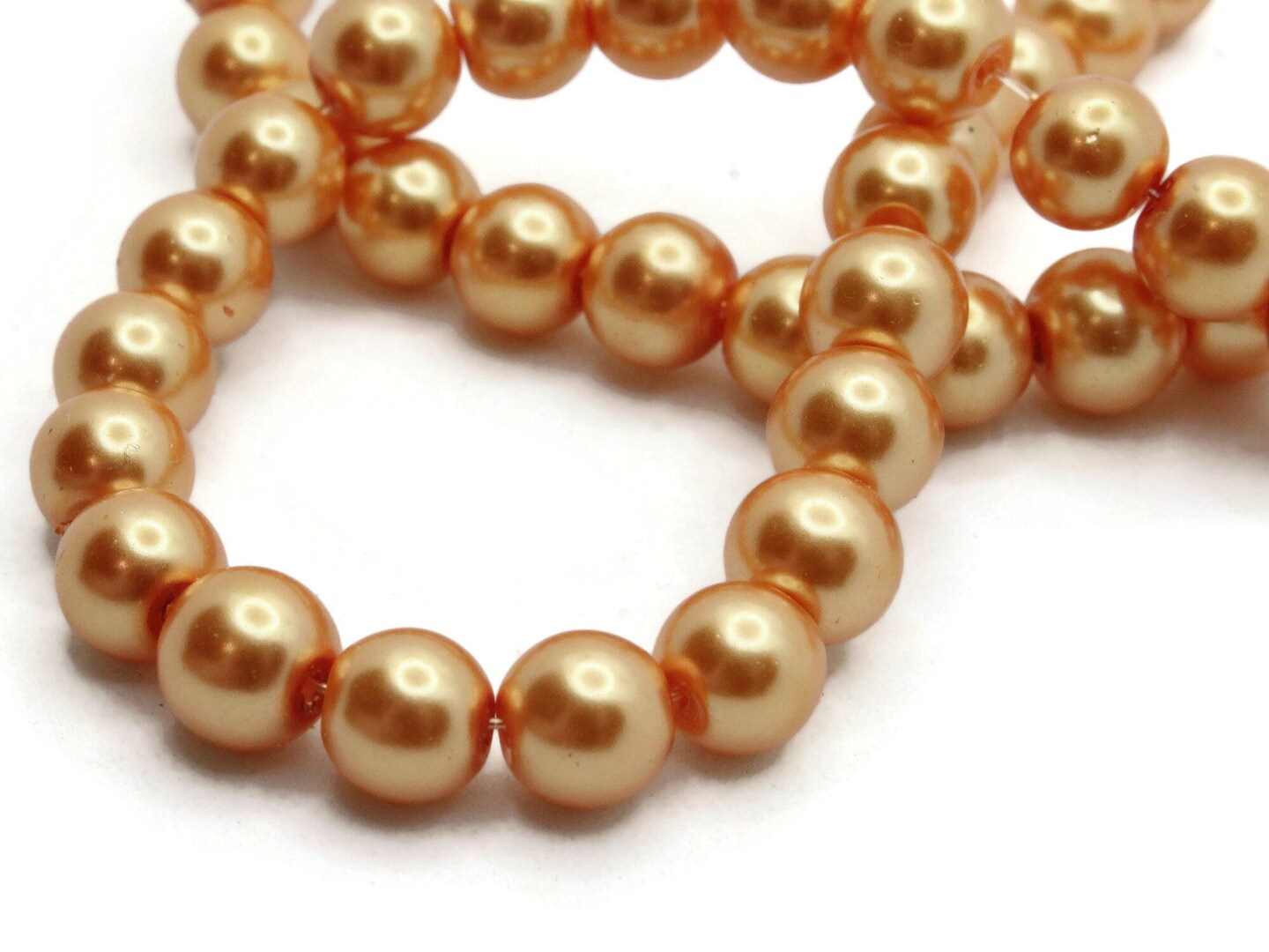 53 8mm Orange Glass Round Pearl Beads
