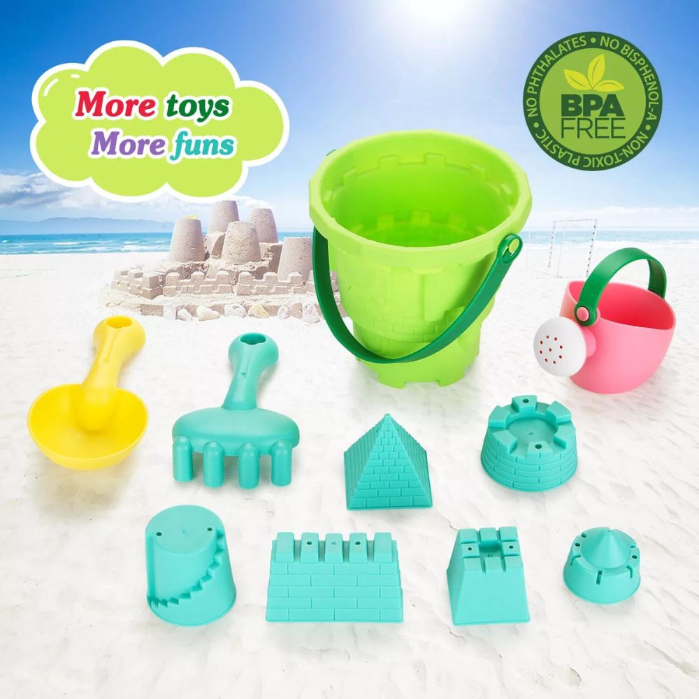 10pcs Kids Beach Toys Set Sand Shovels, Bucket, Mold