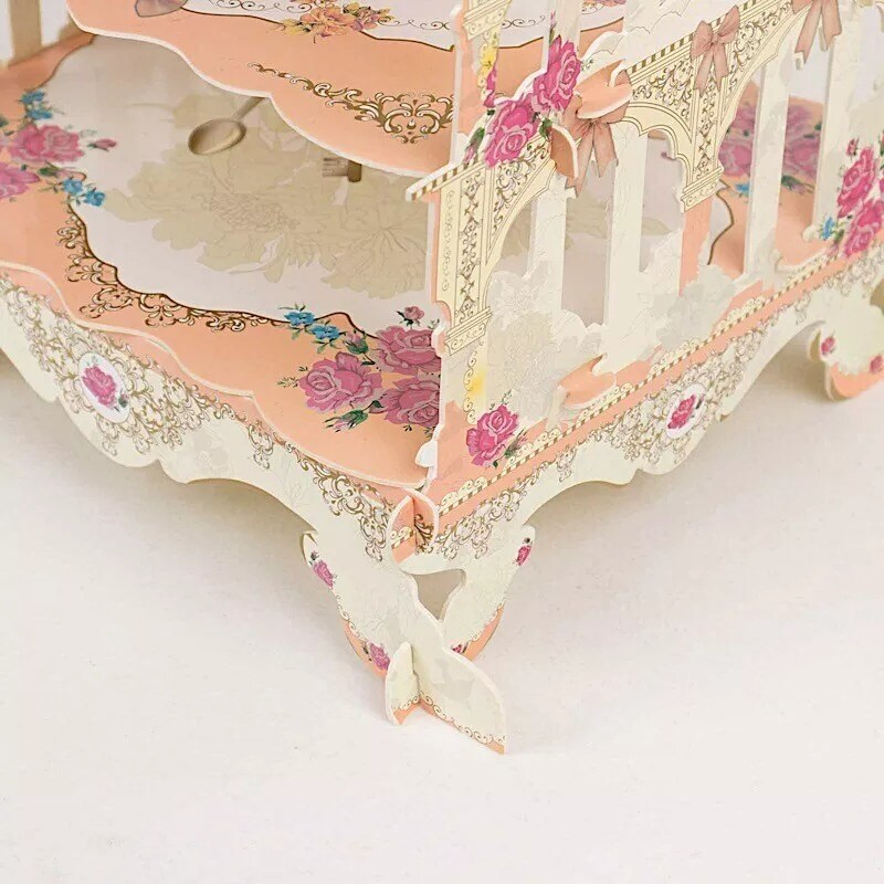 3 Tier WHITE PEACH Birdcage Cardboard CUPCAKE STAND