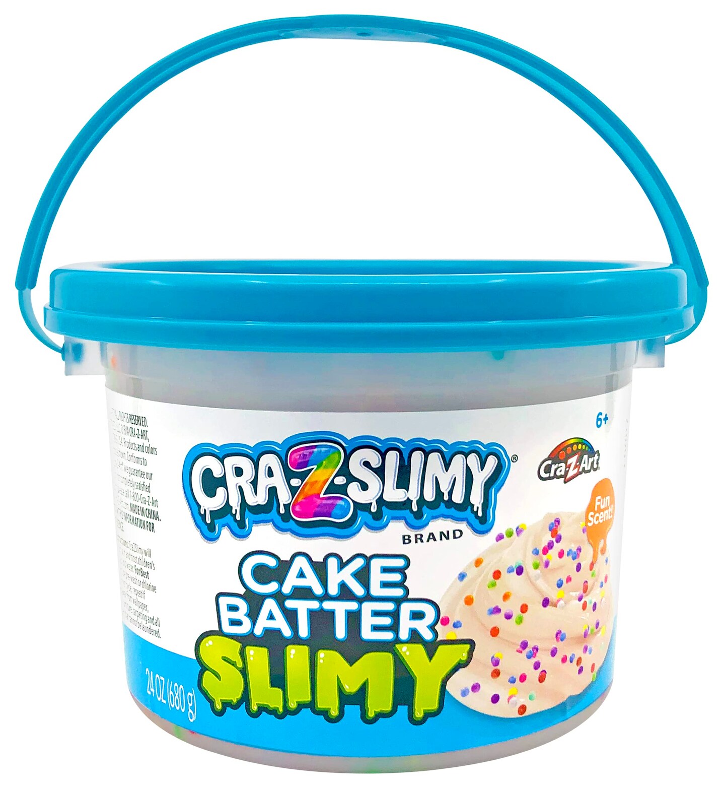 Cra-Z-Slimy 24oz Premade Slime, Cake Batter Scented Clear Slime Stretchy Glossy Non-Sticky 1.5lb Slime Bucket with Add-ins