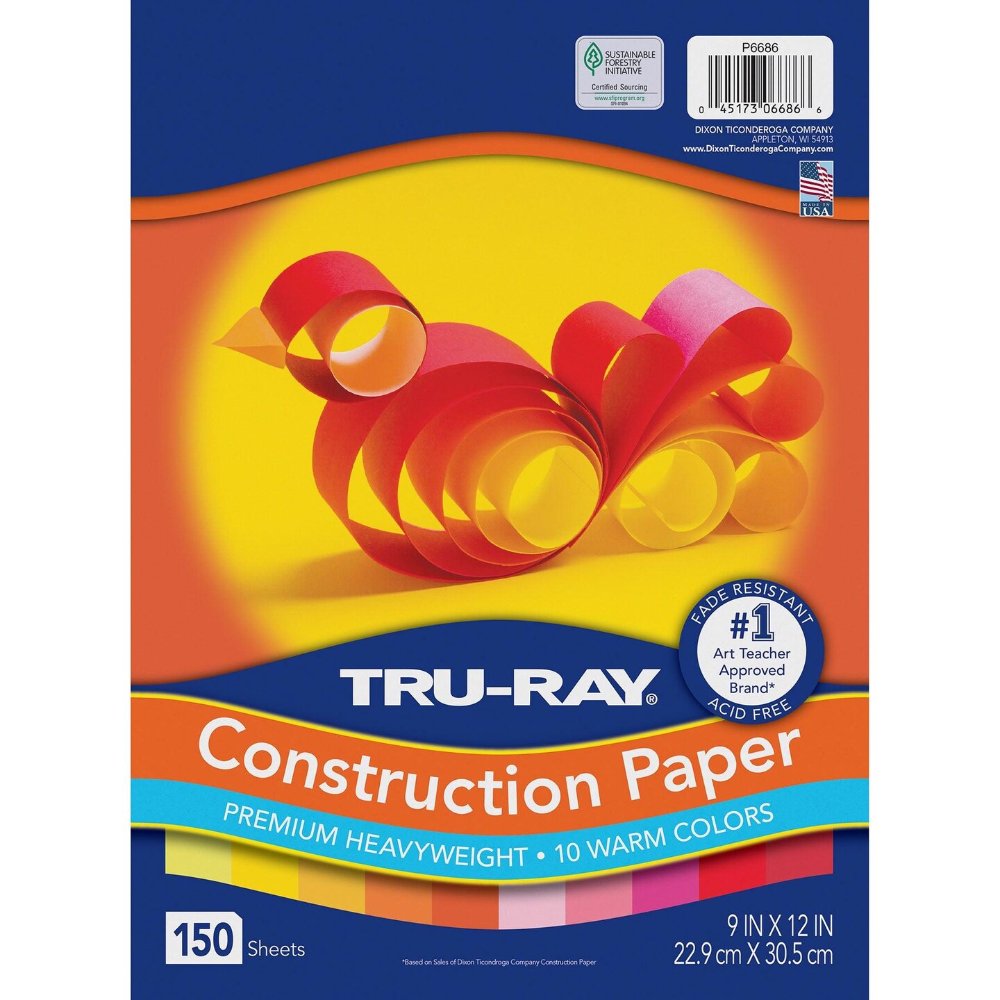 Construction Paper, Warm Assorted, 9&#x22; x 12&#x22;, 150 Sheets Per Pack, 3 Packs