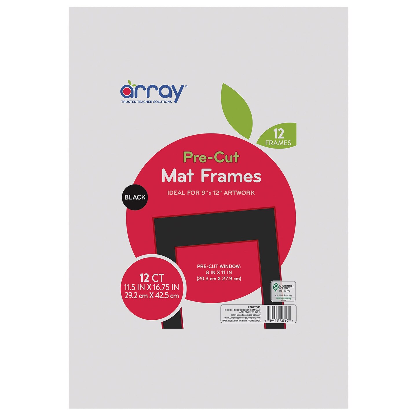 Pre-Cut Mat Frames, 11.5&#x22; x 16.75&#x22; Frame, 8&#x22; x 10.75&#x22; Window, Black, 12 Per Pack, 2 Packs